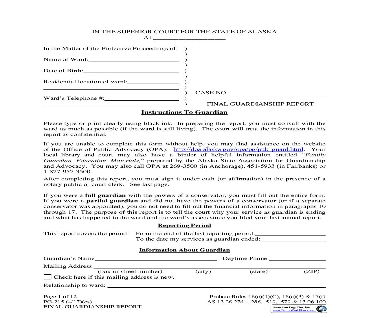 Final Guardianship Report {PG-215} | Pdf Fpdf Doc Docx | Alaska