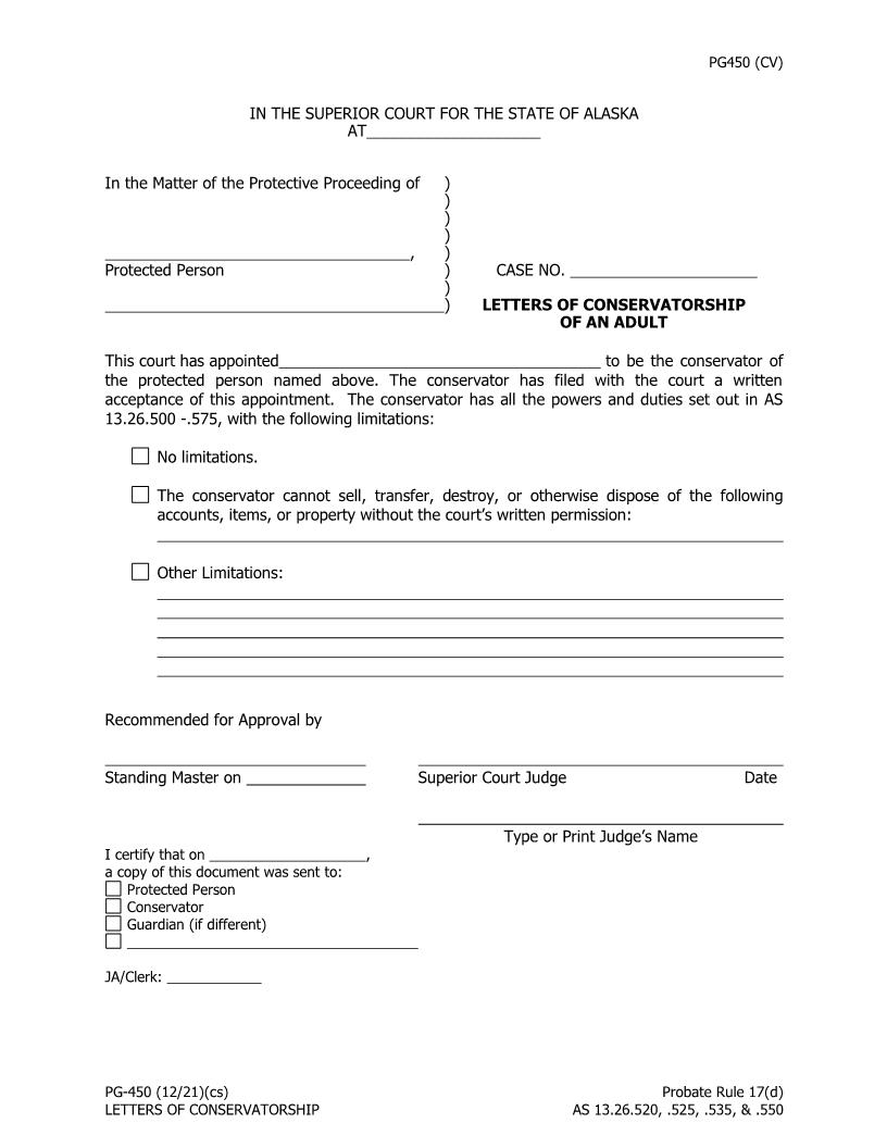 Letters Of Temporary Guardianship Of An Adult {PG-448} | Pdf Fpdf Doc Docx | Alaska