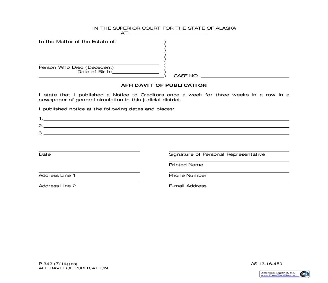 Affidavit Of Publication {P-342} | Pdf Fpdf Doc Docx | Alaska