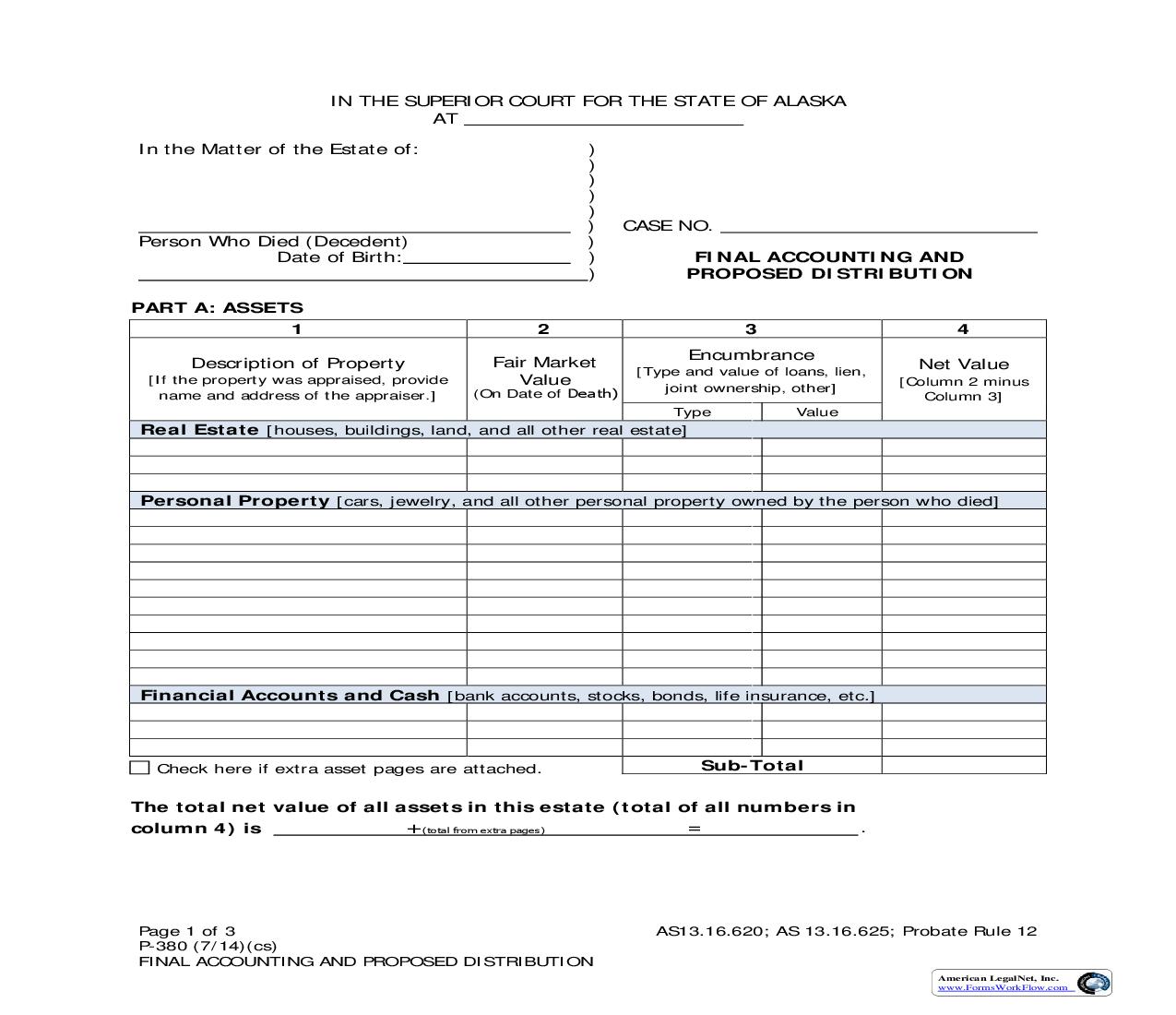 Final Accounting And Proposed Distribution {P-380} | Pdf Fpdf Doc Docx | Alaska