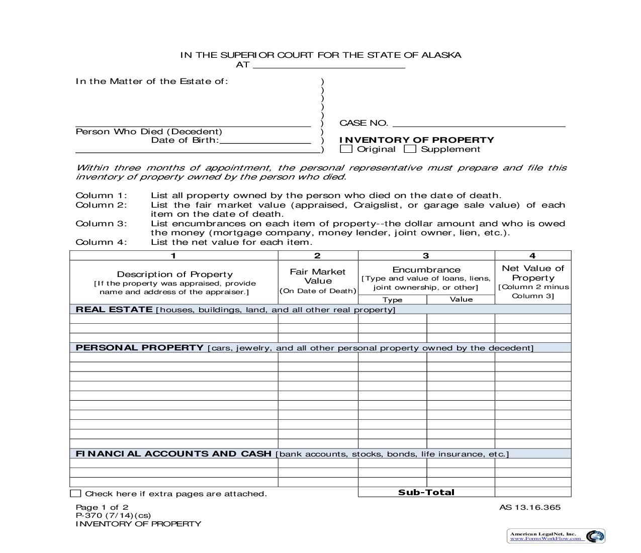 Inventory Of Property {P-370} | Pdf Fpdf Doc Docx | Alaska