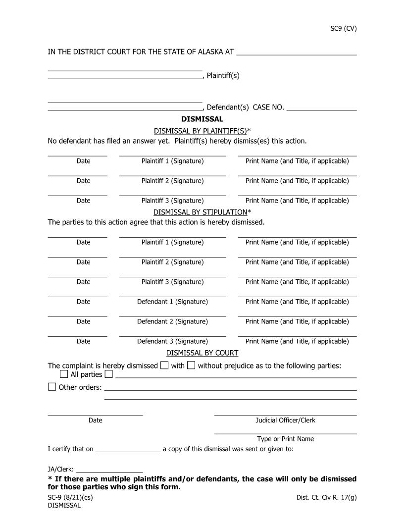 Dismissal {SC-9} | Pdf Fpdf Docx | Alaska