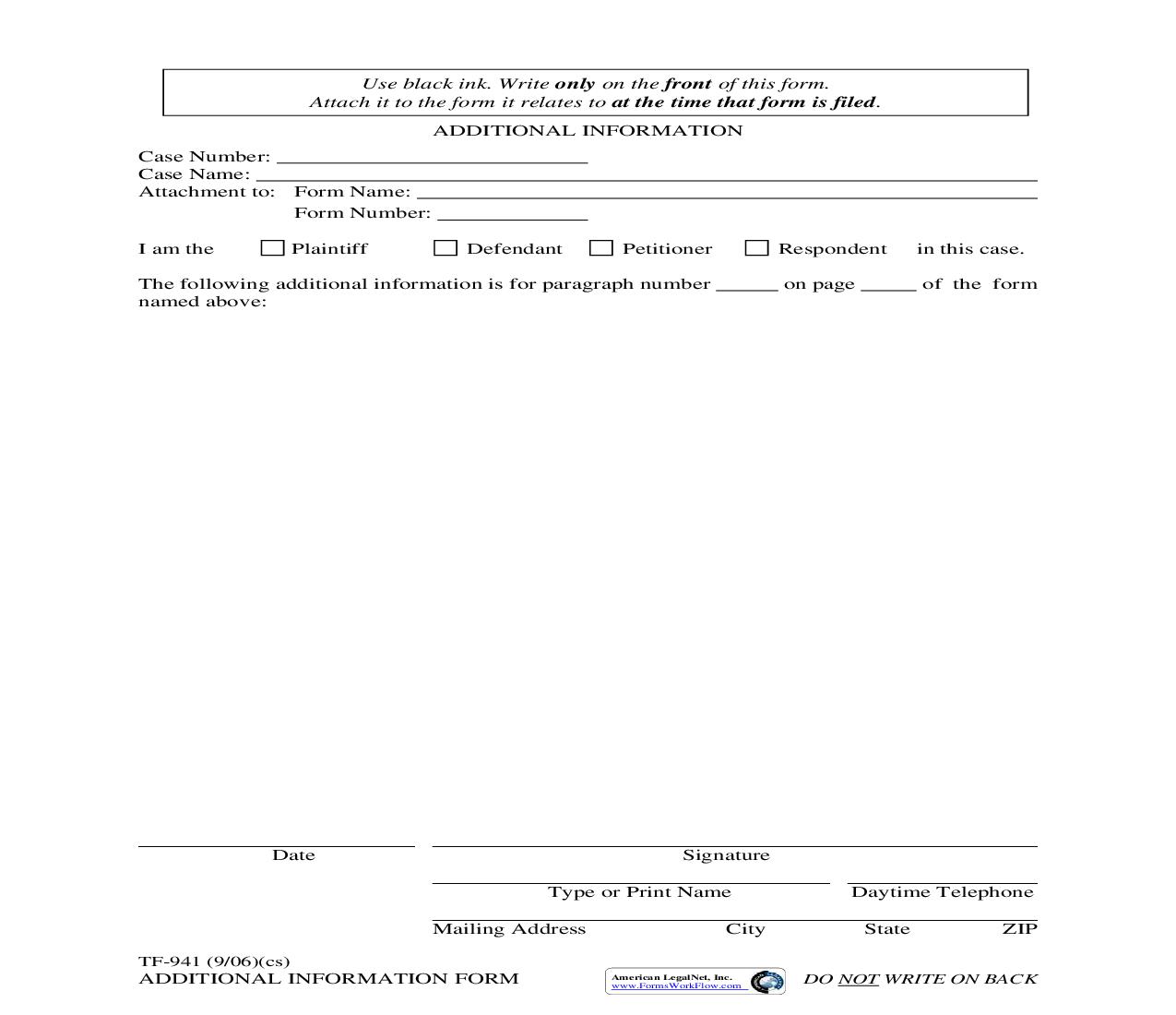 Additional Information Form {TF-941} | Pdf Fpdf Doc Docx | Alaska