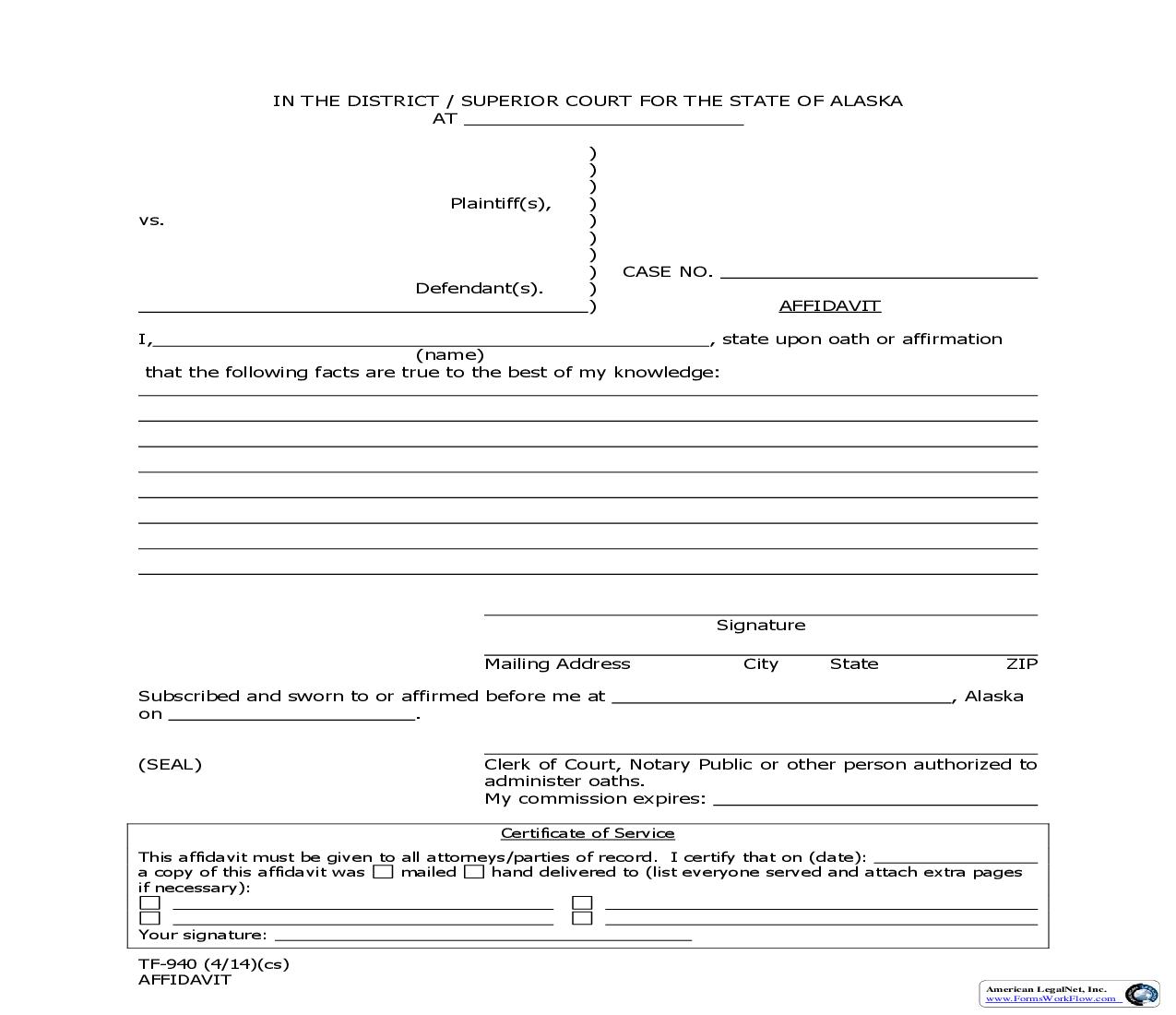 Affidavit {TF-940} | Pdf Fpdf Doc Docx | Alaska