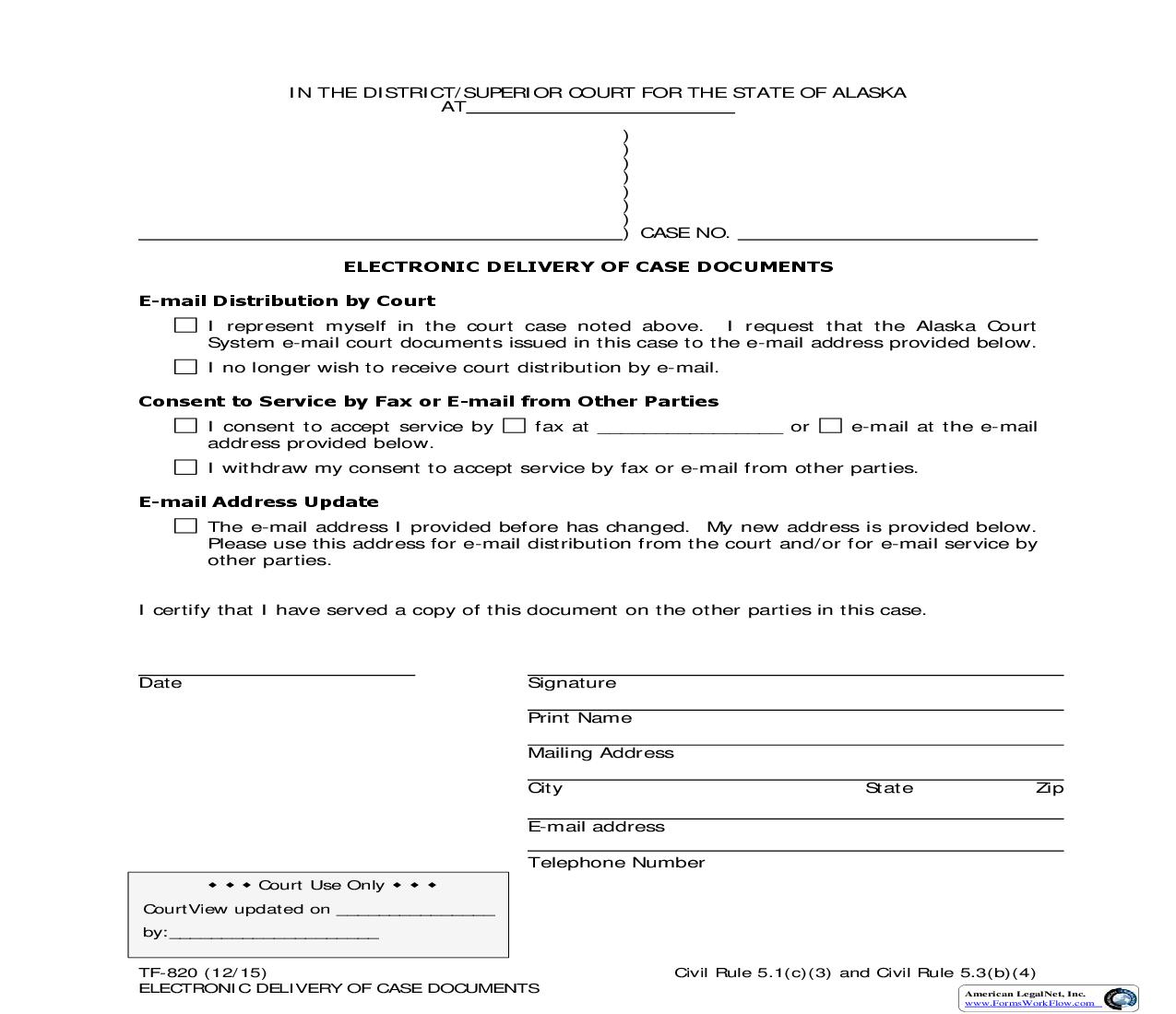 Electronic Delivery Of Case Documents {TF-820} | Pdf Fpdf Doc Docx | Alaska