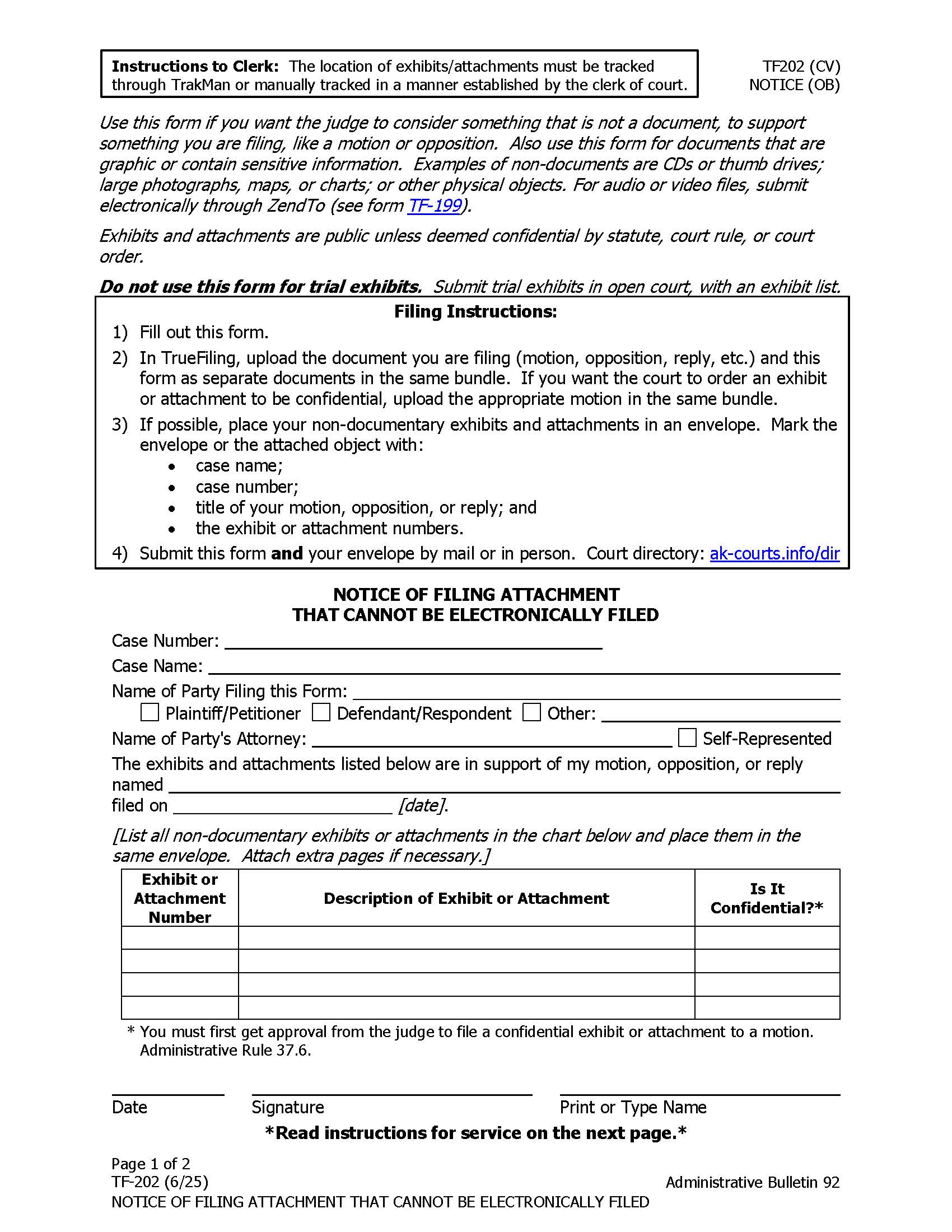 Notice Of Conventionally Filed Exhibit {TF-202} | Pdf Fpdf Docx | Alaska