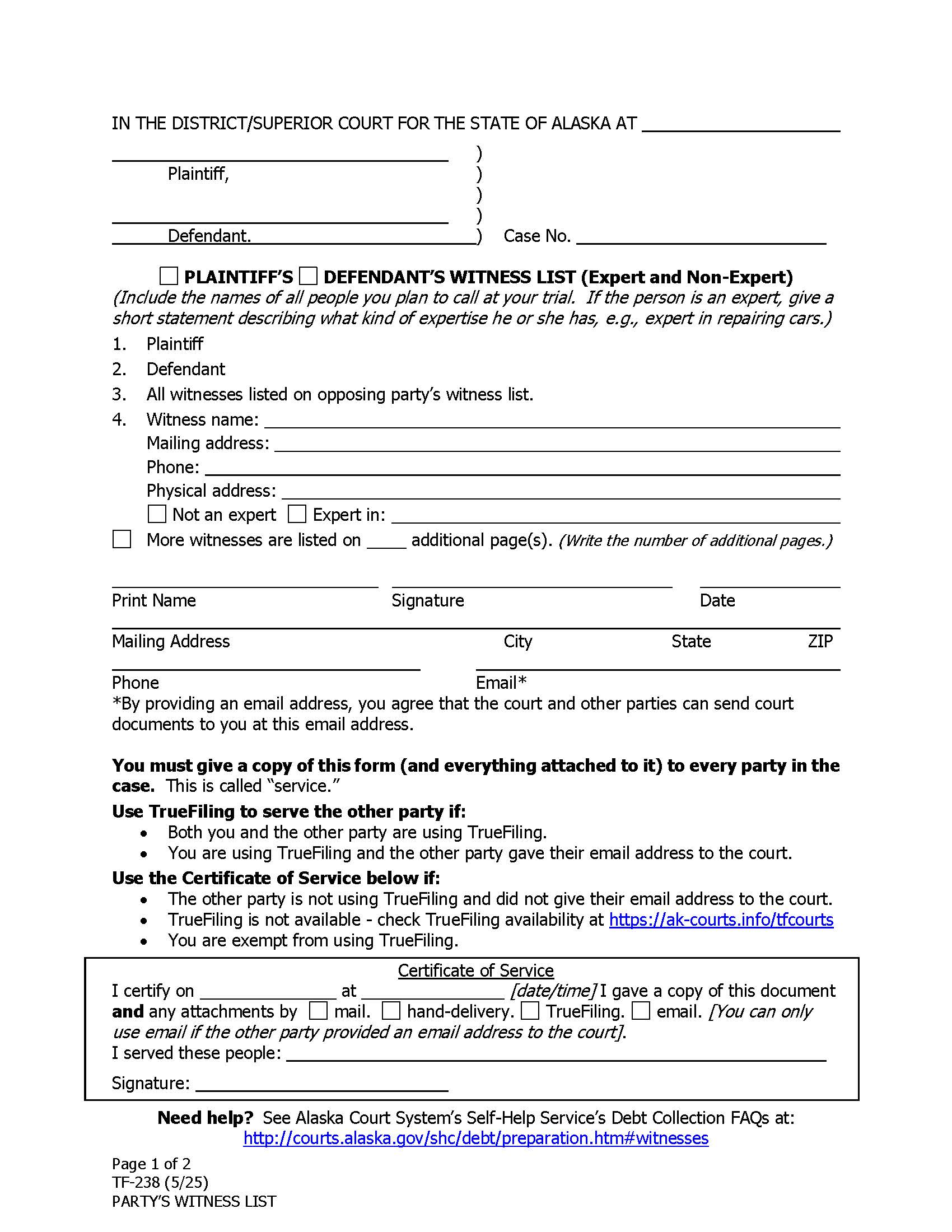 Partys Witness List {TF-238} | Pdf Fpdf Docx | Alaska