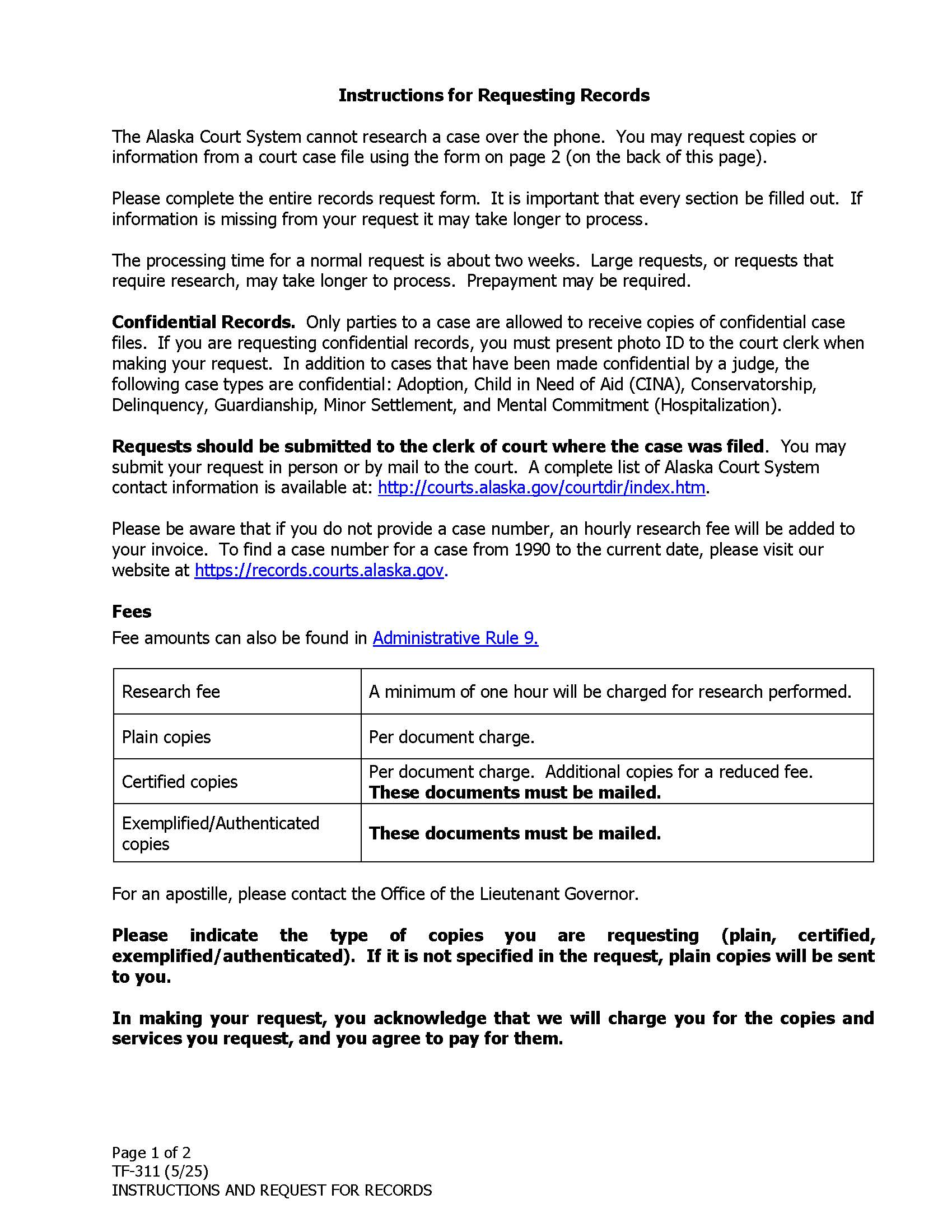 Records Request {TF-311} | Pdf Fpdf Docx | Alaska
