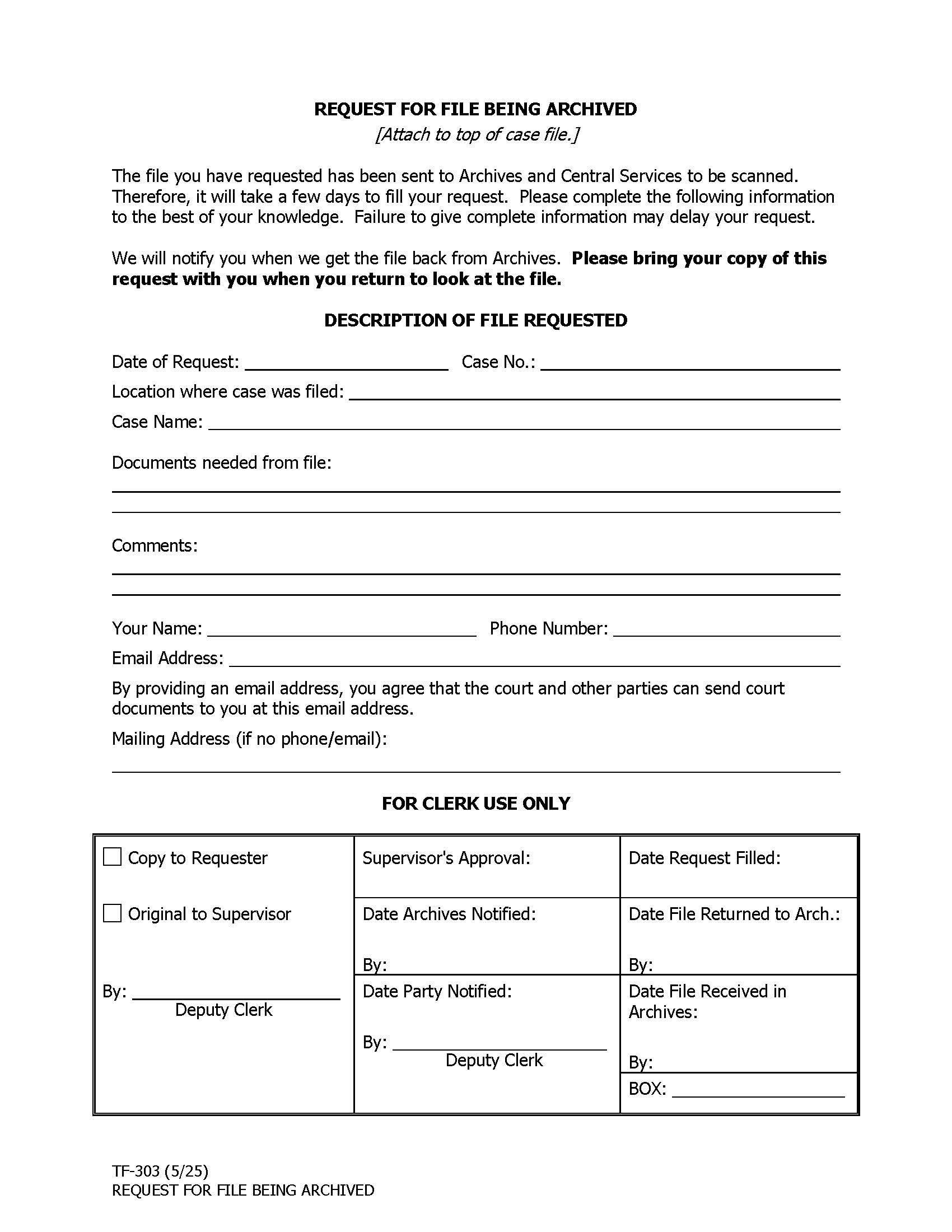 Request For File Being Archived {TF-303} | Pdf Fpdf Doc Docx | Alaska