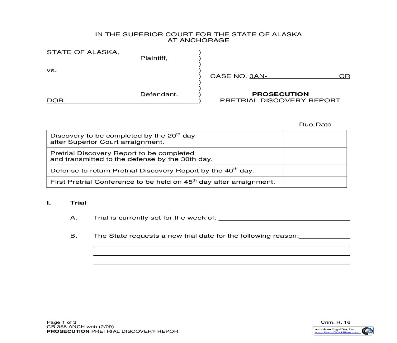 Prosecution - Pretrial Discovery Report {CR-368 ANCH} | Pdf Fpdf Doc Docx | Alaska