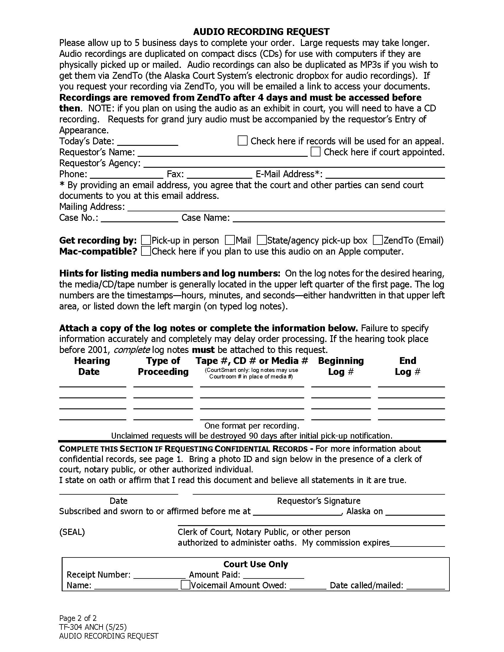 Audio Recording Request {TF-304 ANCH} | Pdf Fpdf Doc Docx | Alaska