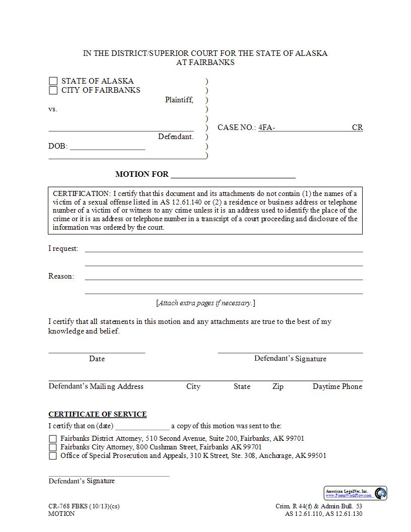 Motion {CR-768 FBKS} | Pdf Fpdf Docx | Alaska