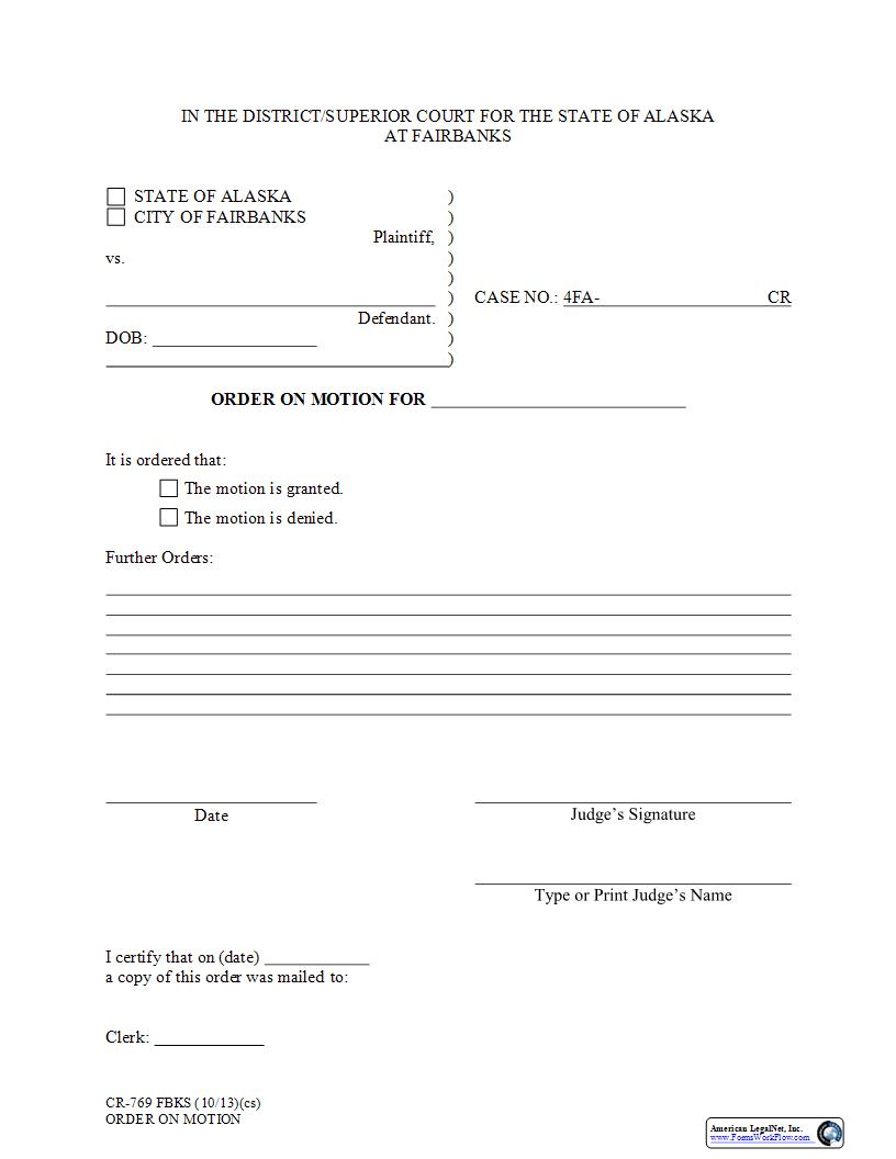 Order On Motion {CR-769 FBKS} | Pdf Fpdf Docx | Alaska