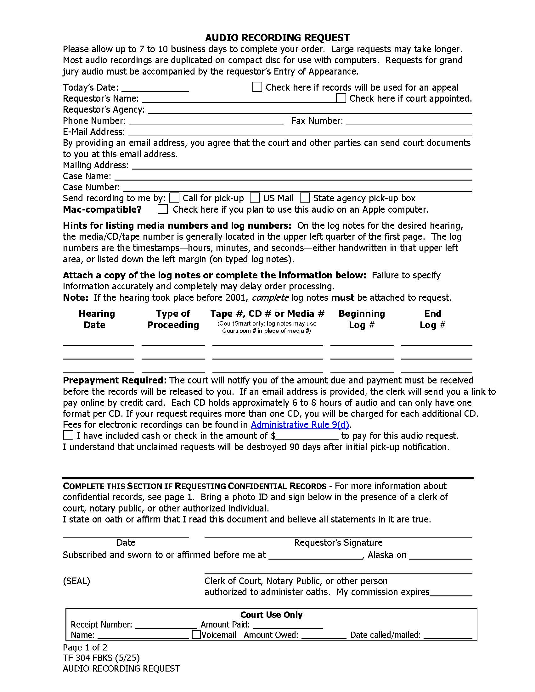 Audio Recording Request {TF-304 FBKS} | Pdf Fpdf Docx | Alaska
