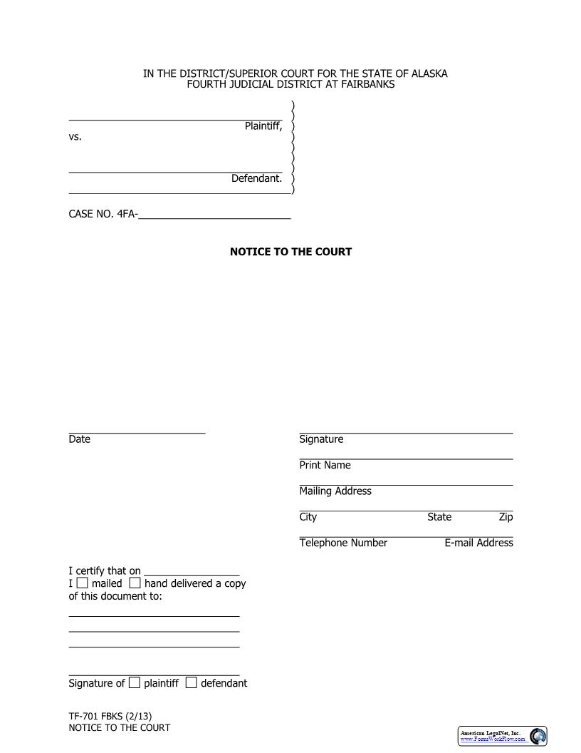 Notice To The Court {TF-701 FBKS} | Pdf Fpdf Docx | Alaska