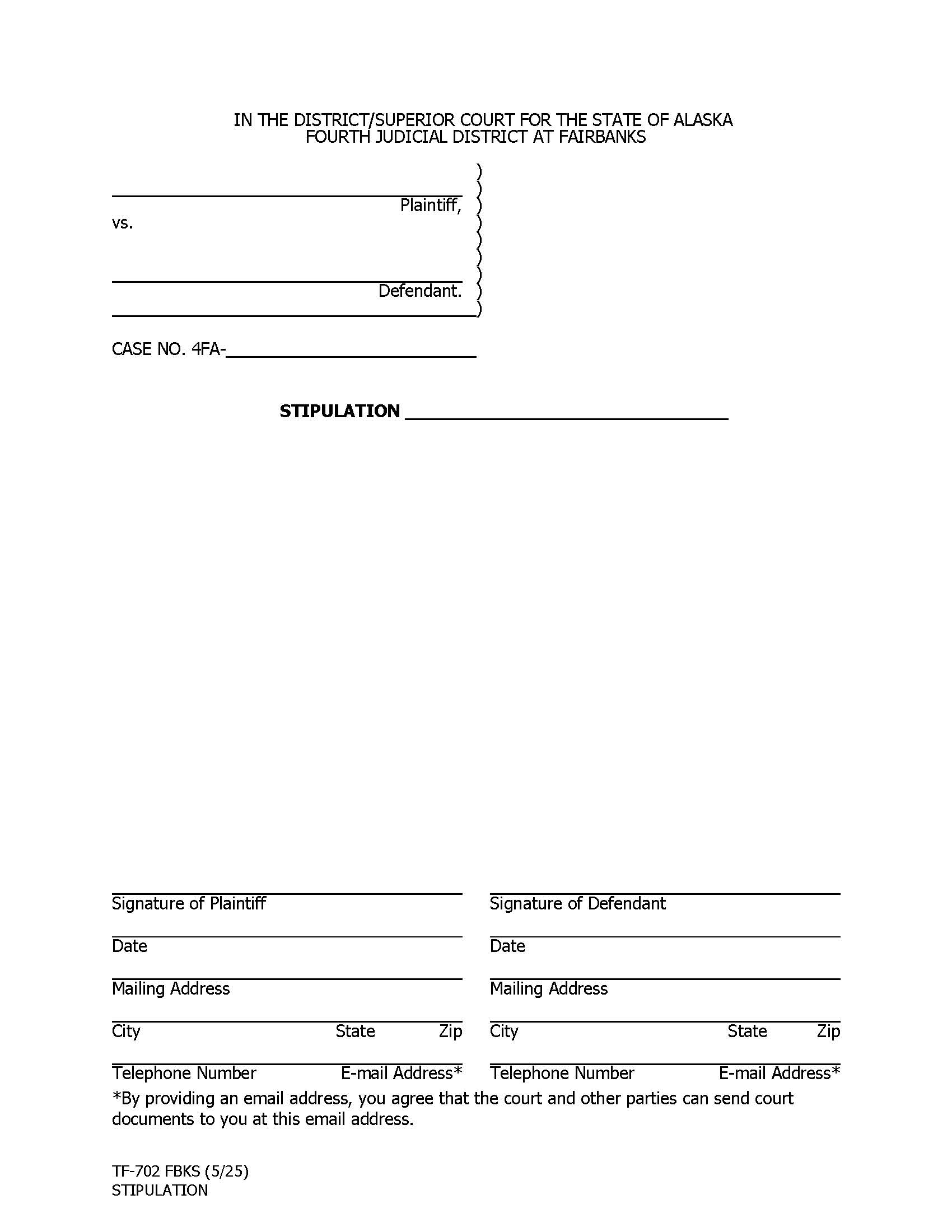 Stipulation {TF-702 FBKS} | Pdf Fpdf Docx | Alaska
