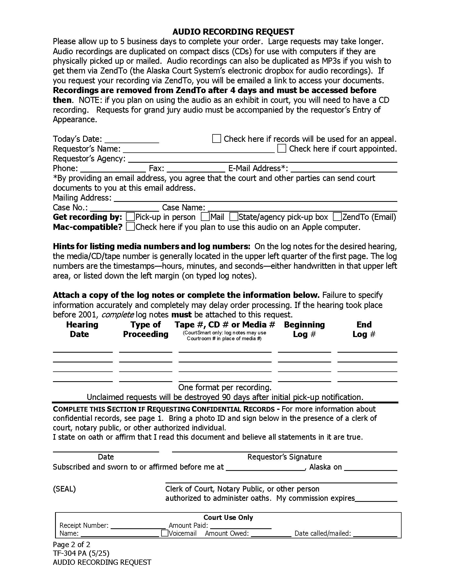 Audio Recording Request {TF-304 PA} | Pdf Fpdf Docx | Alaska