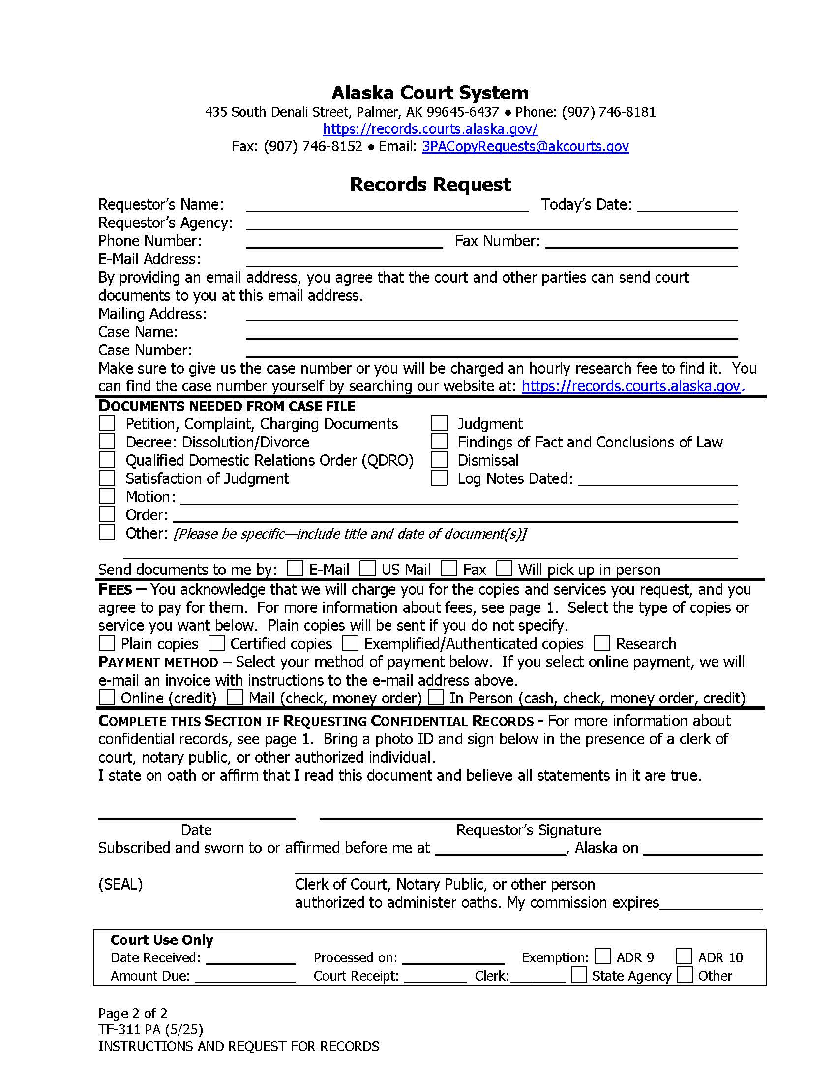 Instructions And Request For Records {TF-311 PA} | Pdf Fpdf Docx | Alaska