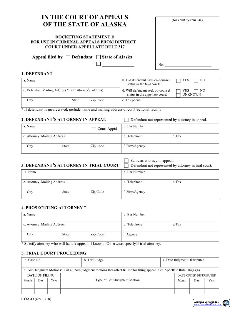 Docketing Statement D {COA-D} | Pdf Fpdf Docx | Alaska