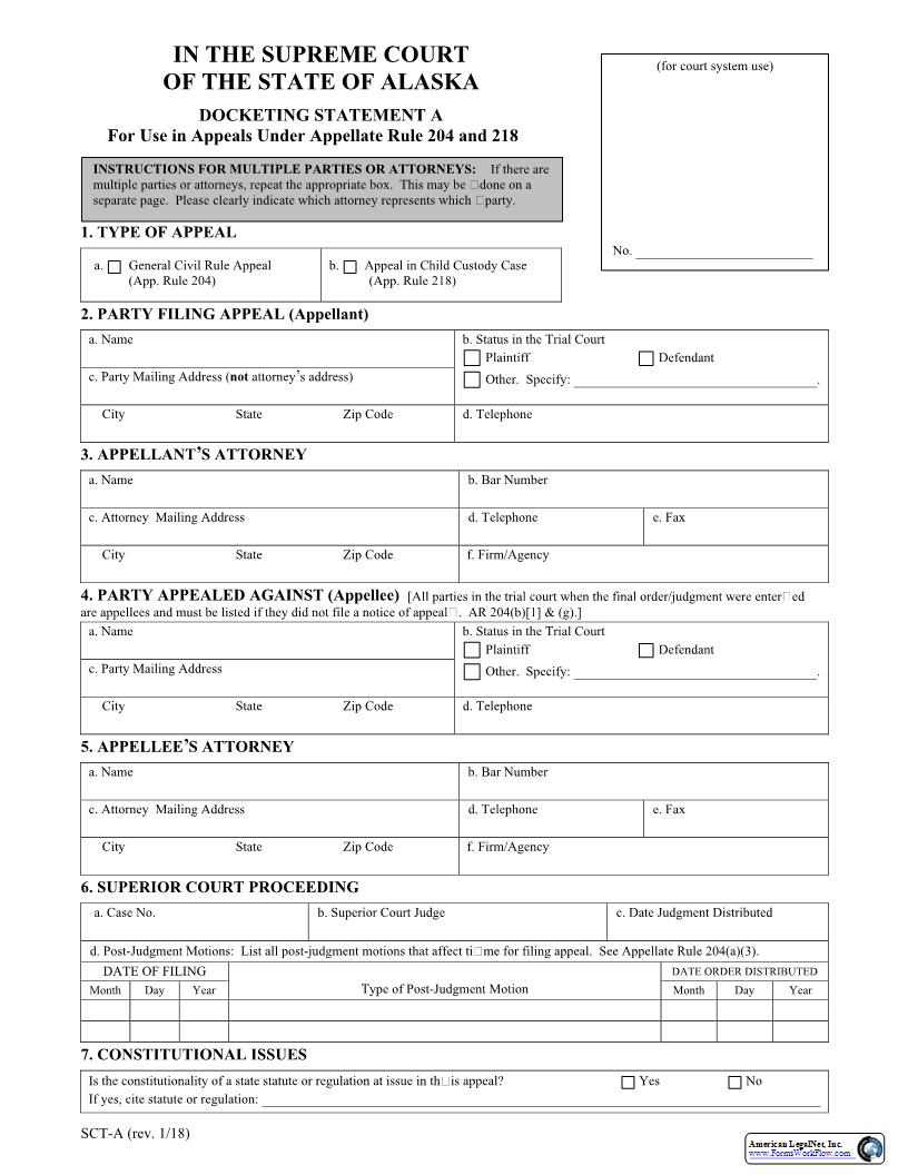 Docketing Statement A {SCT-A} | Pdf Fpdf Docx | Alaska