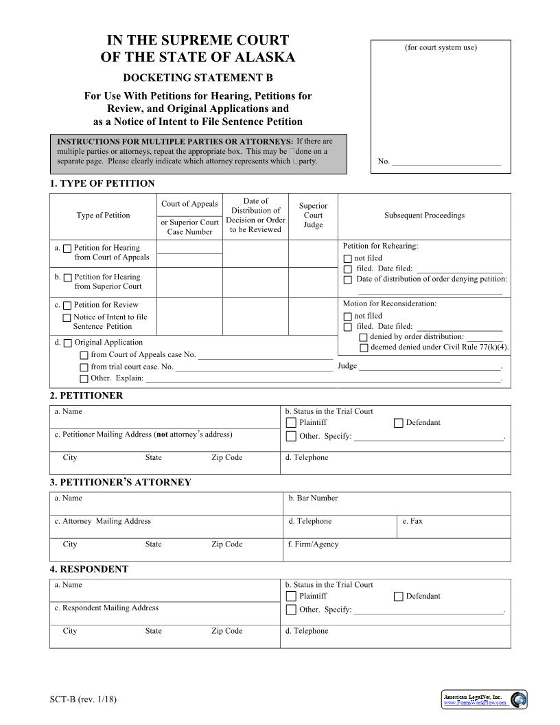 Docketing Statement B {SCT-B} | Pdf Fpdf Docx | Alaska