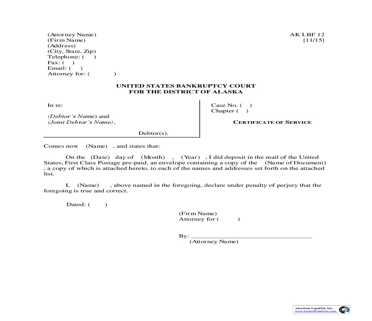 Certificate Of Mailing Notice Of Hearing {LBF-12} | Pdf Fpdf Doc Docx | Alaska