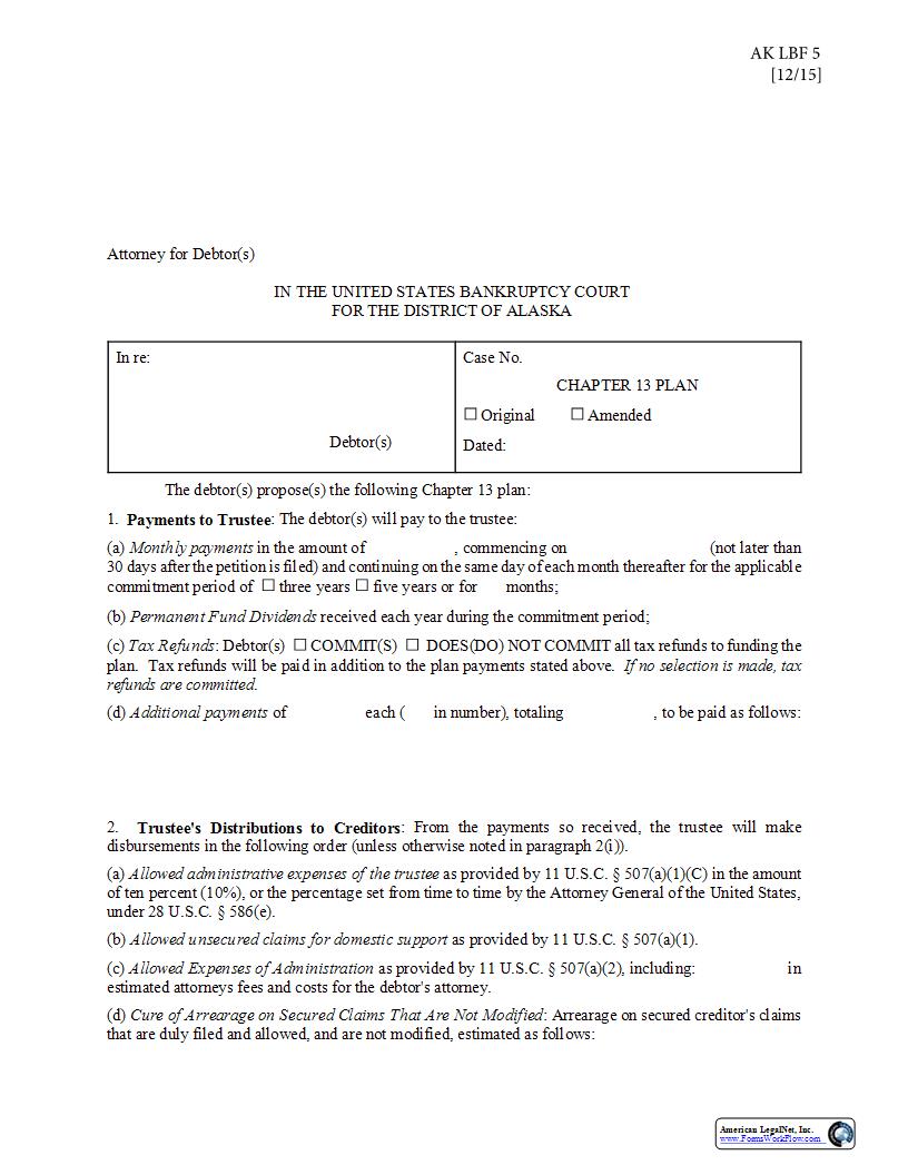 Chapter 13 Plan {LBF-5} | Pdf Fpdf Docx | Alaska
