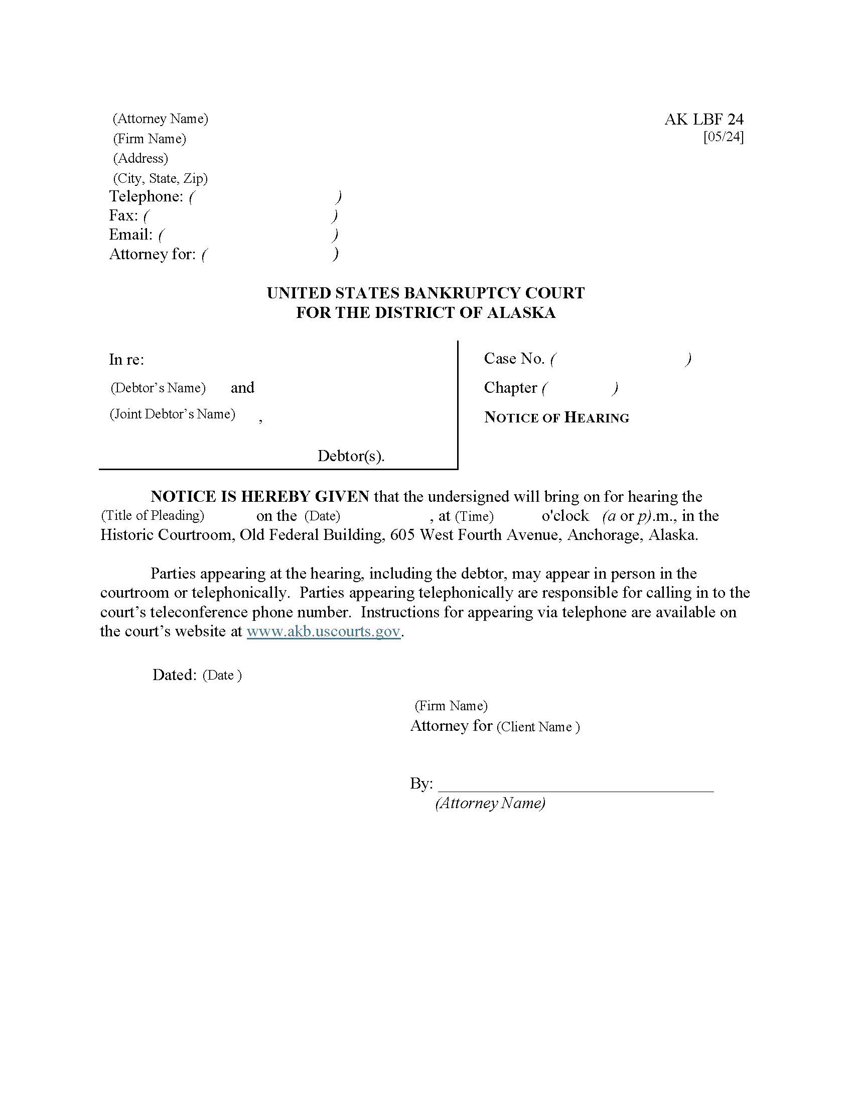 Notice Of Hearing {LBF-24} | Pdf Fpdf Doc Docx | Alaska