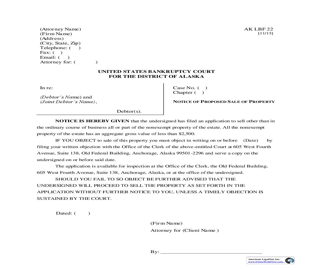 Notice Of Proposed Sale Of Property {LBF-22} | Pdf Fpdf Doc Docx | Alaska