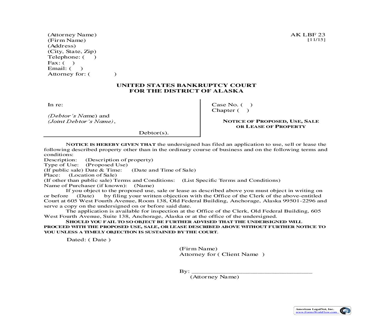 Notice Of Proposed Use Sale Or Lease Of Property {LBF-23} | Pdf Fpdf Doc Docx | Alaska