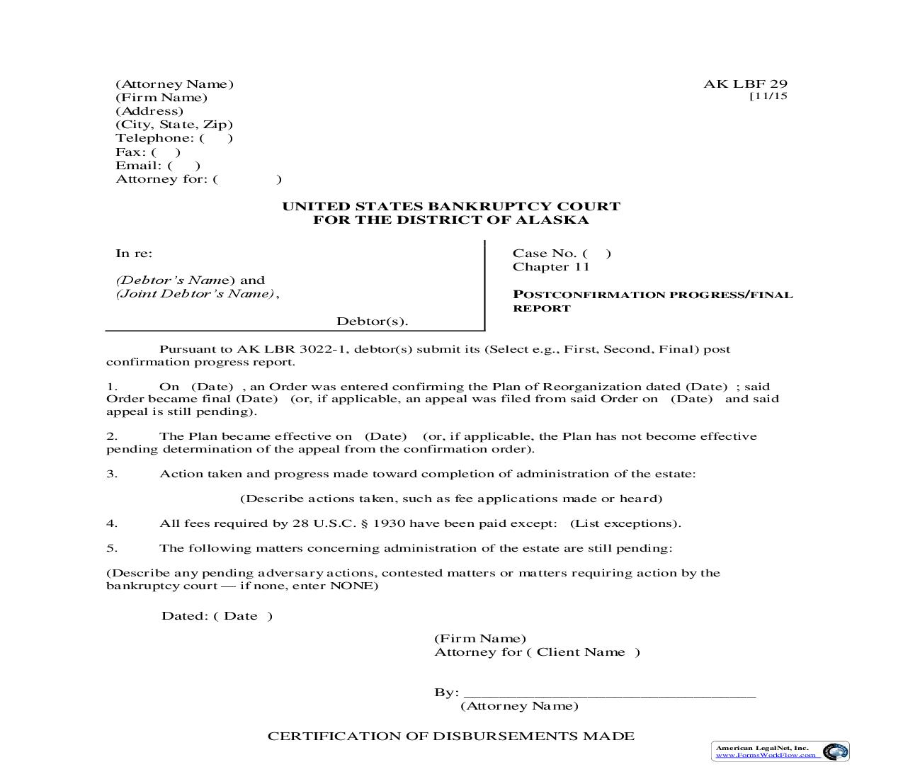 Postconfirmation Progress Final Report {LBF-29} | Pdf Fpdf Doc Docx | Alaska