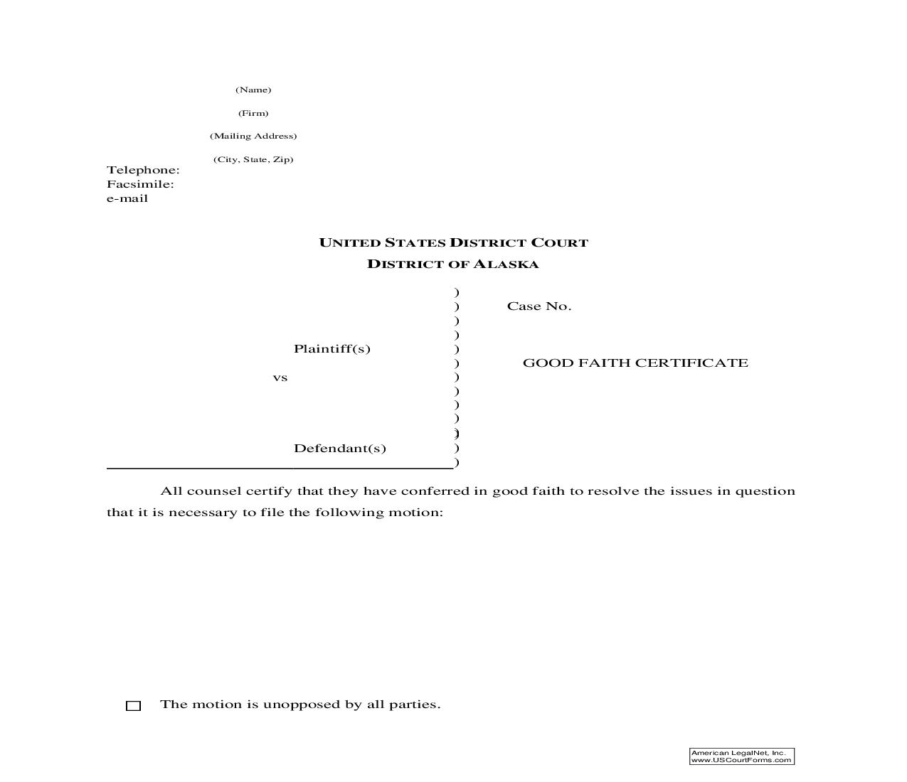 Good Faith Certificate | Pdf Fpdf Doc Docx | Alaska