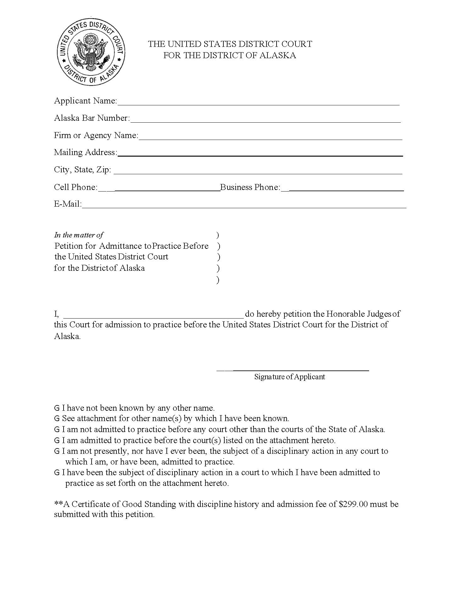 Petition For Admittance To Practice | Pdf Fpdf Doc Docx | Alaska