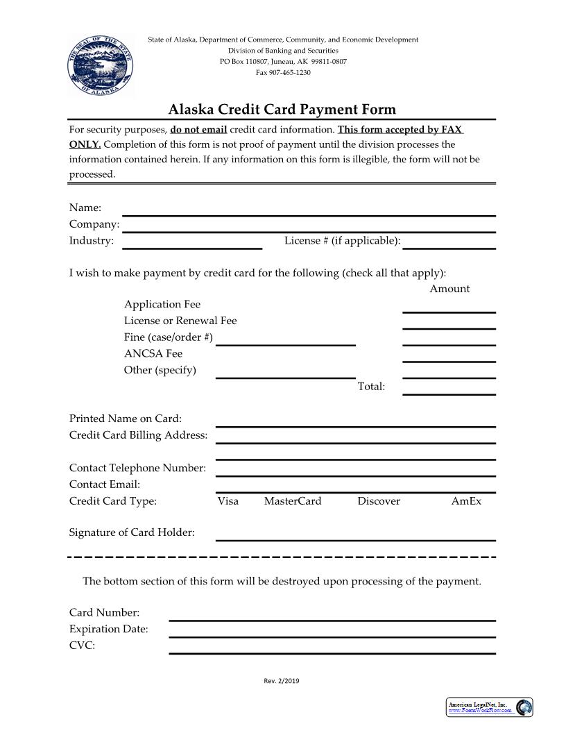 Credit Card Payment Form | Pdf Fpdf Docx | Alaska