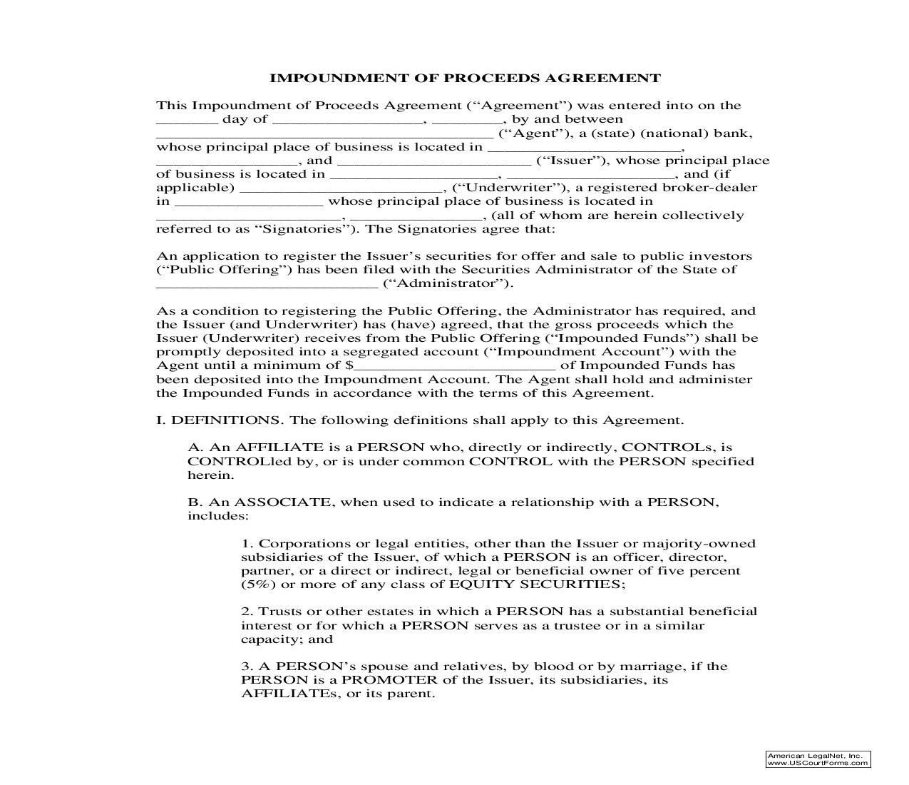 Impoundment Of Proceeds Agreement {08-104} | Pdf Fpdf Doc Docx | Alaska
