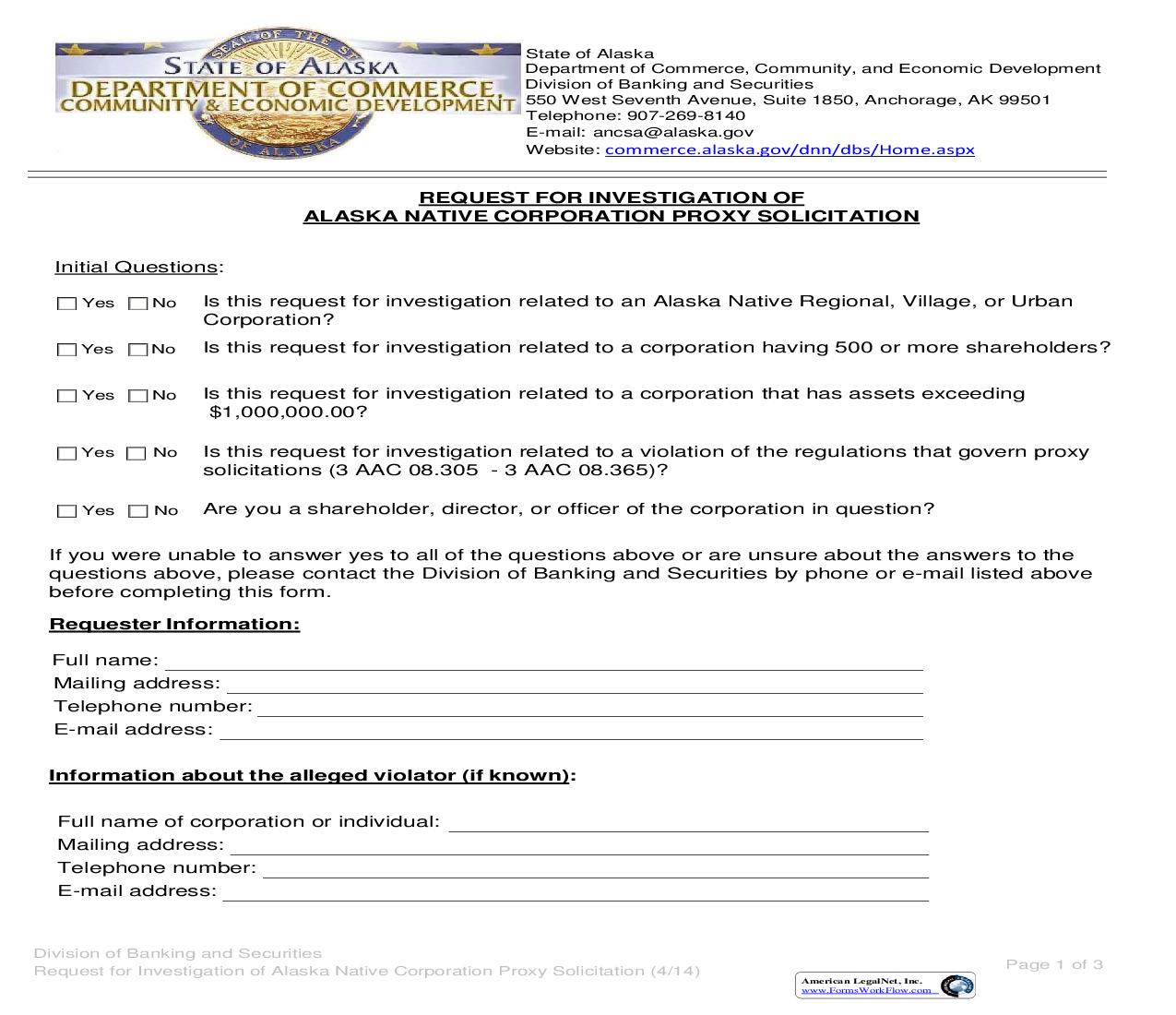 Request For Investigation Of Alaska Native Corporation Proxy Solicitation | Pdf Fpdf Doc Docx | Alaska