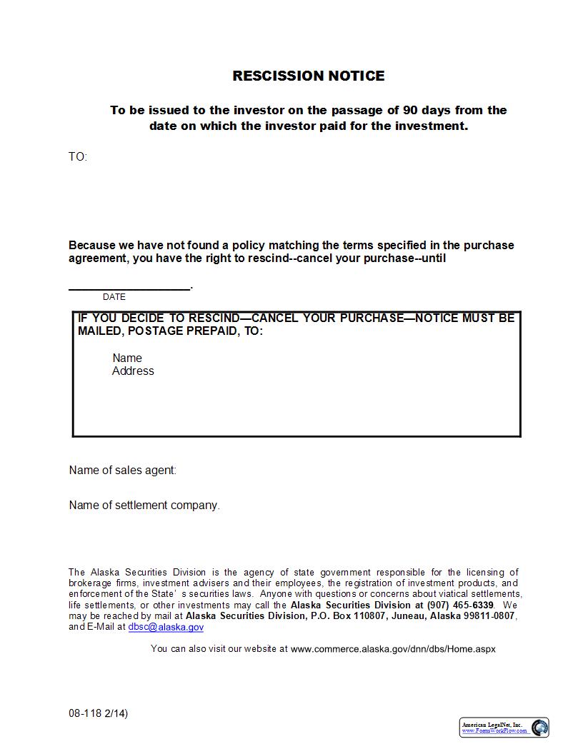 Rescission Notice {08-118} | Pdf Fpdf Docx | Alaska