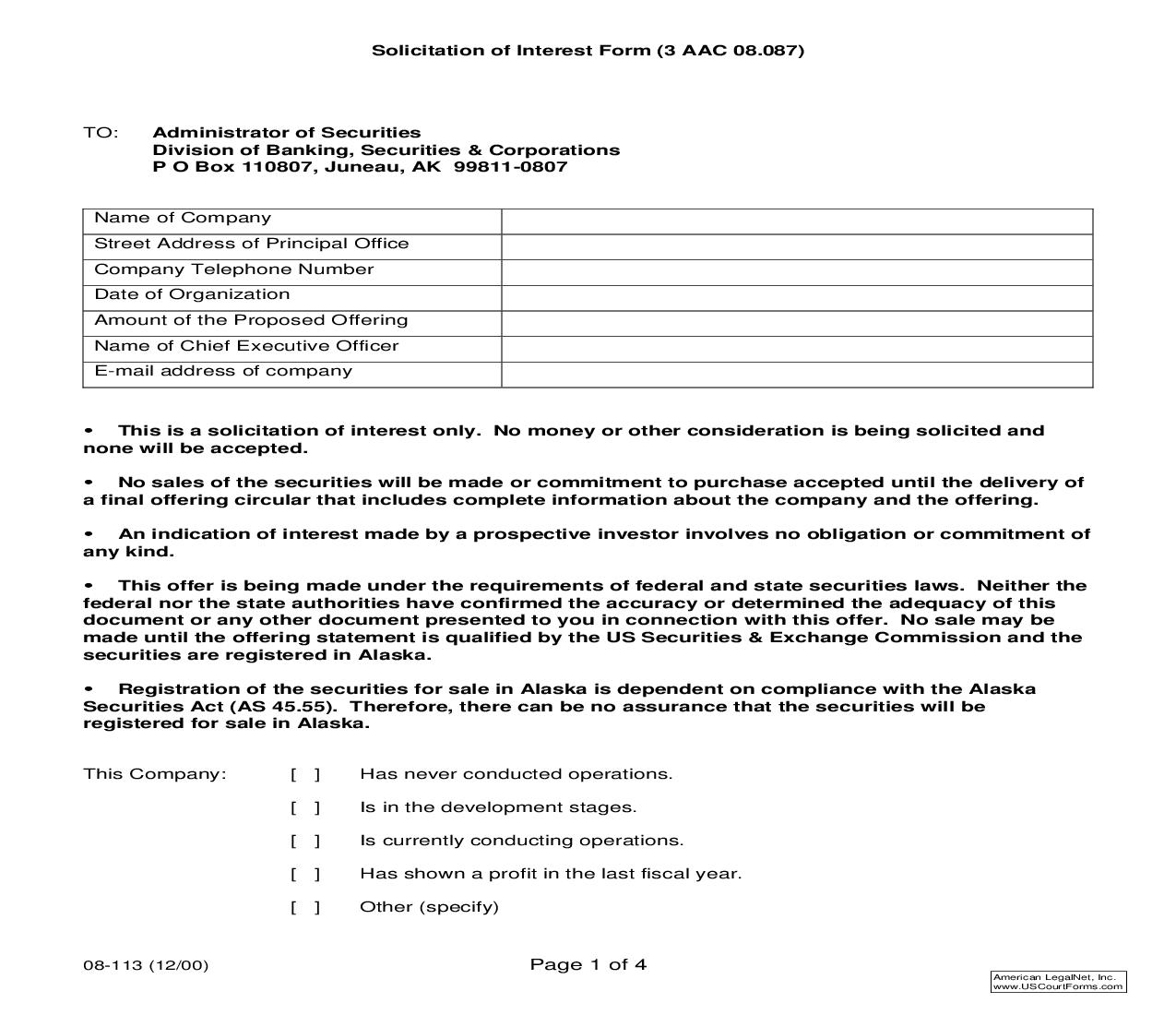Solicitation Of Interest Form (3 AAC 08.087) {08-113} | Pdf Fpdf Doc Docx | Alaska