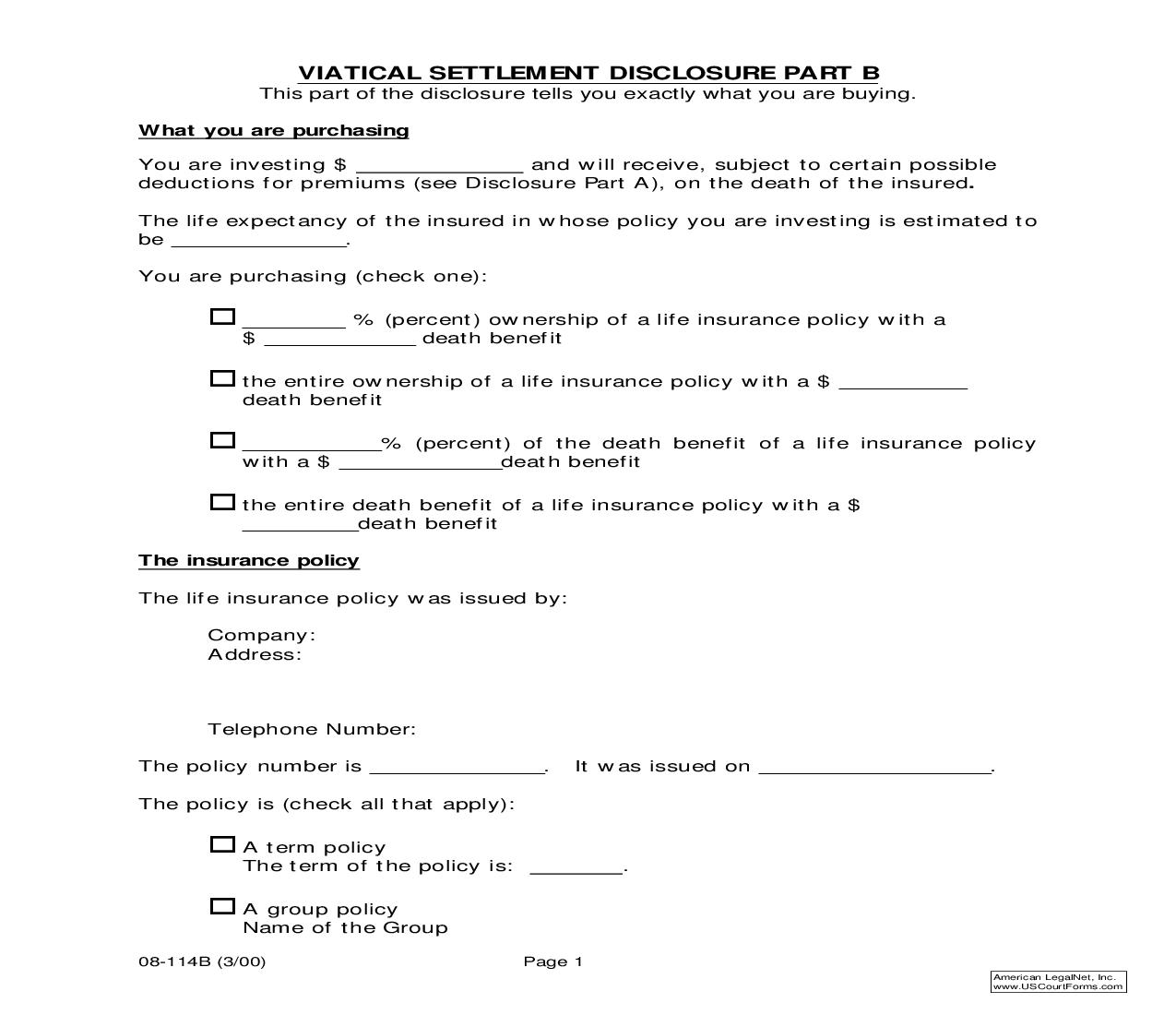 Viatical Settlement Disclosure Document Part B {08-114b} | Pdf Fpdf Doc Docx | Alaska