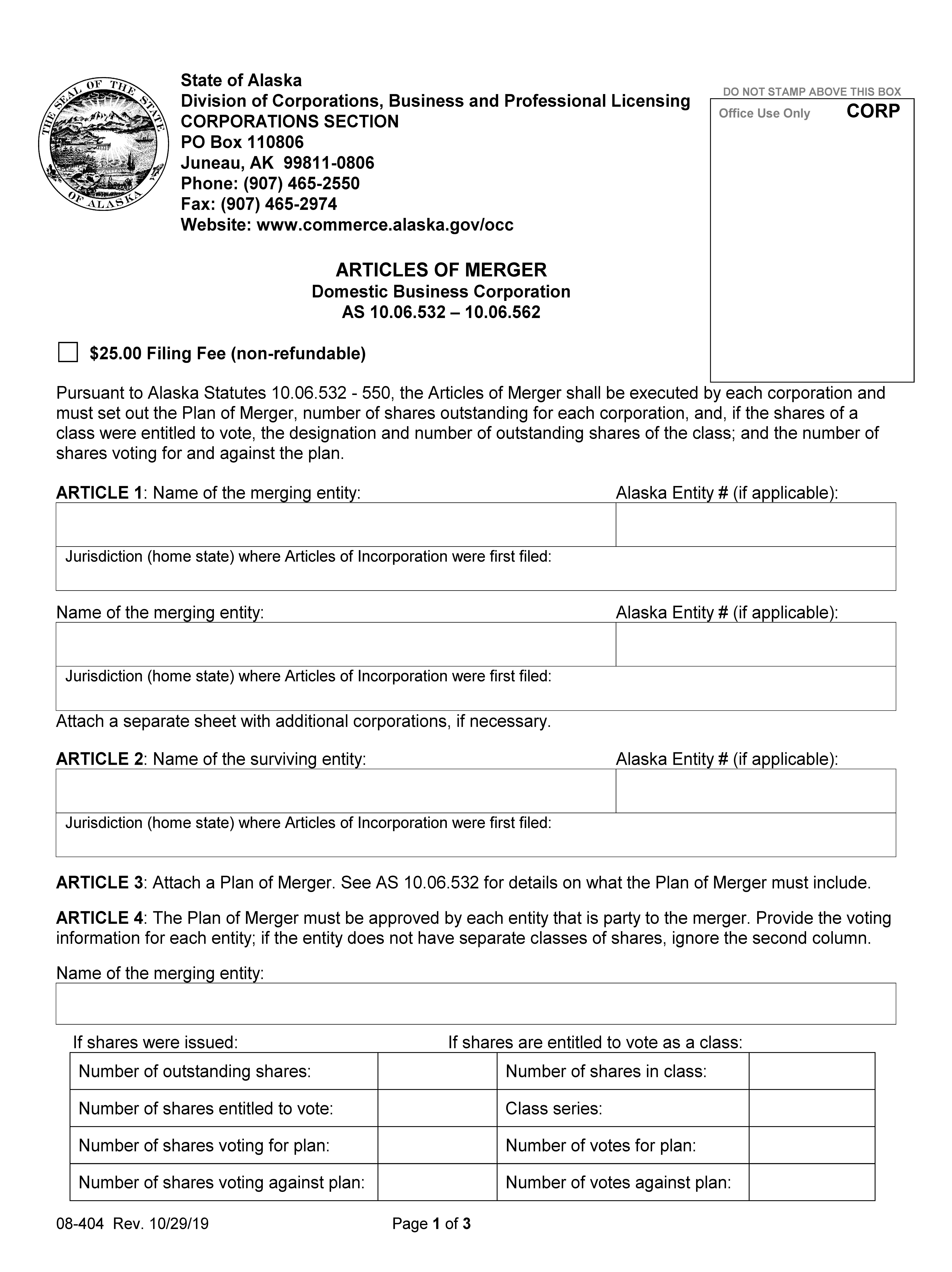 Articles Of Merger Domestic Business Corp {08-404} | Pdf Fpdf Docx | Alaska
