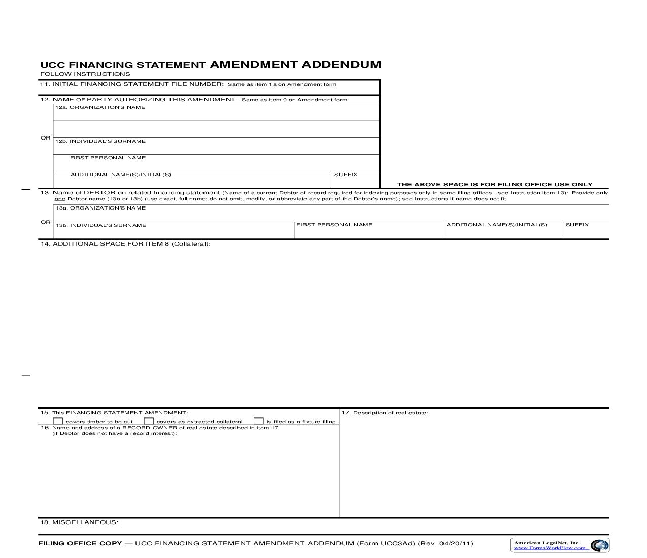 UCC3Ad Financing Statement Amendment Addendum (National) {UCC3Ad} | Pdf Fpdf Doc Docx | Alaska