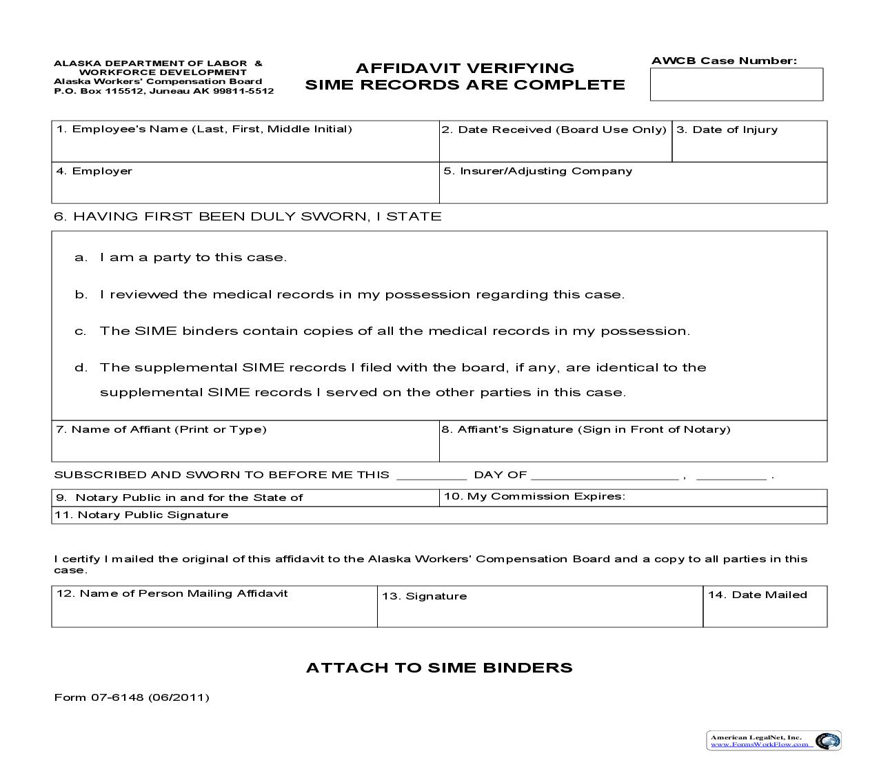 Affidavit Verifying SIME Records Are Complete {07-6148} | Pdf Fpdf Doc Docx | Alaska