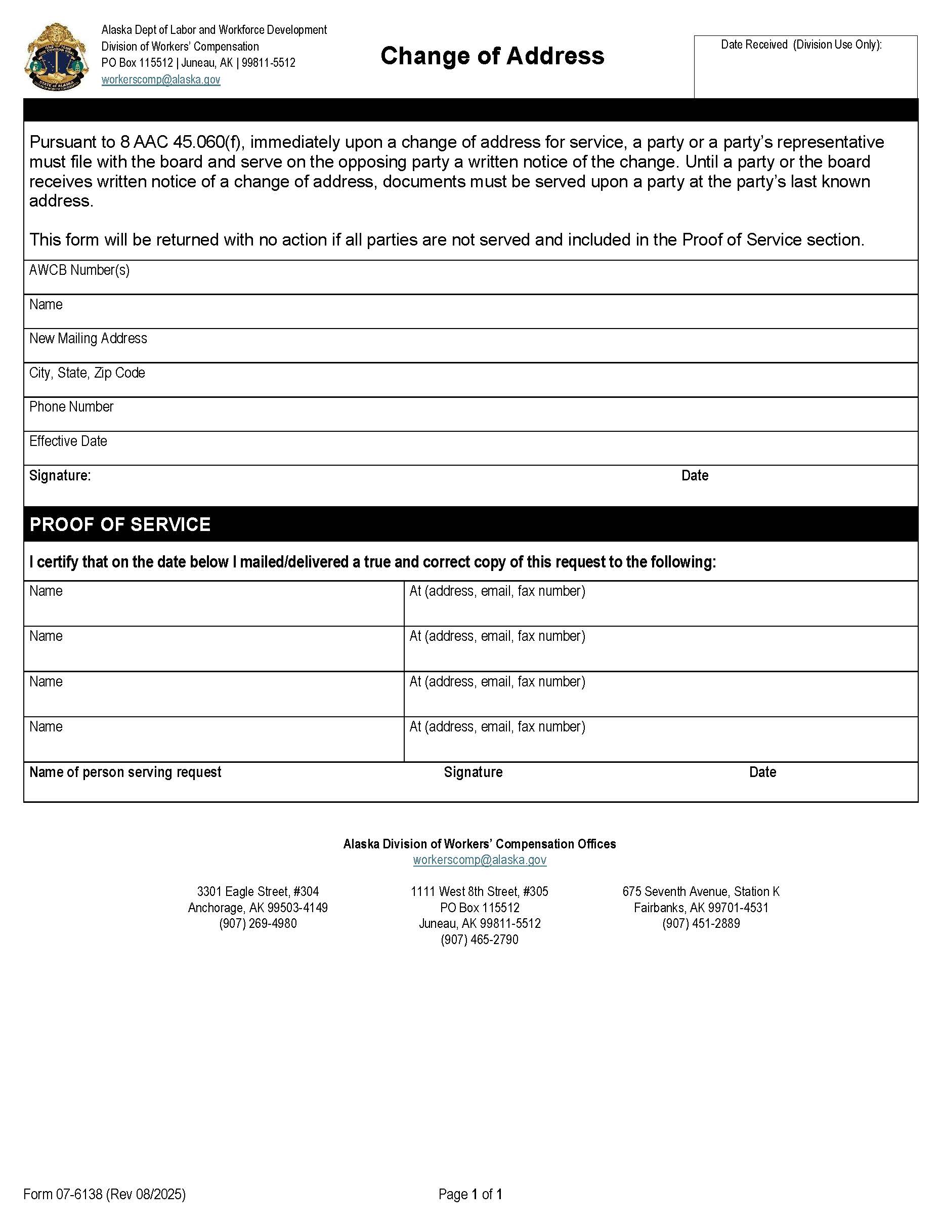 Change Of Address {07-6138} | Pdf Fpdf Docx | Alaska