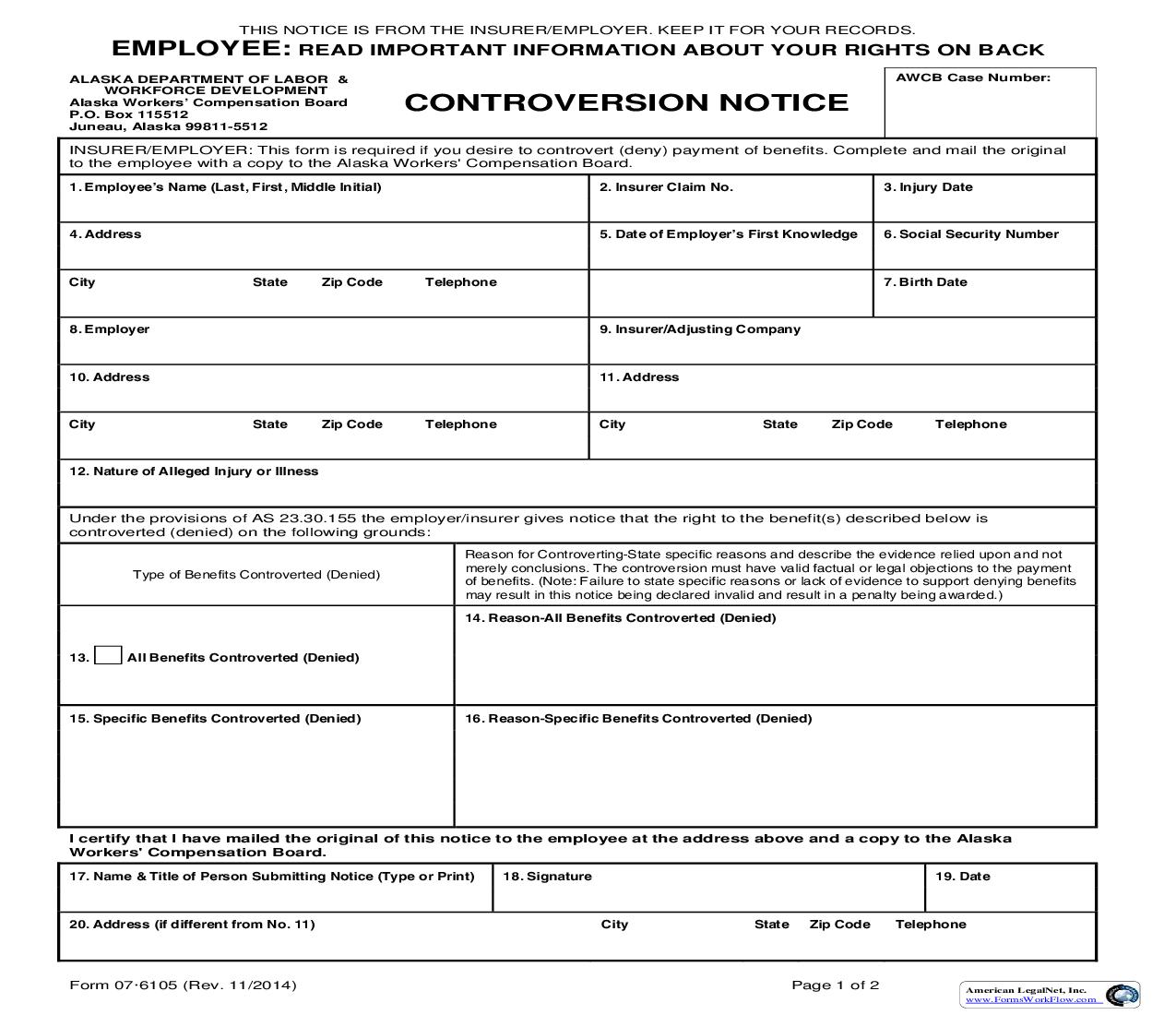 Controversion Notice {07-6105} | Pdf Fpdf Doc Docx | Alaska