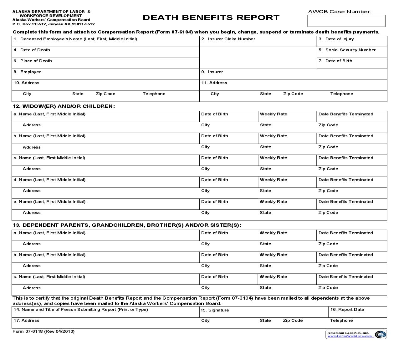 Death Benefits Report {07-6118} | Pdf Fpdf Doc Docx | Alaska