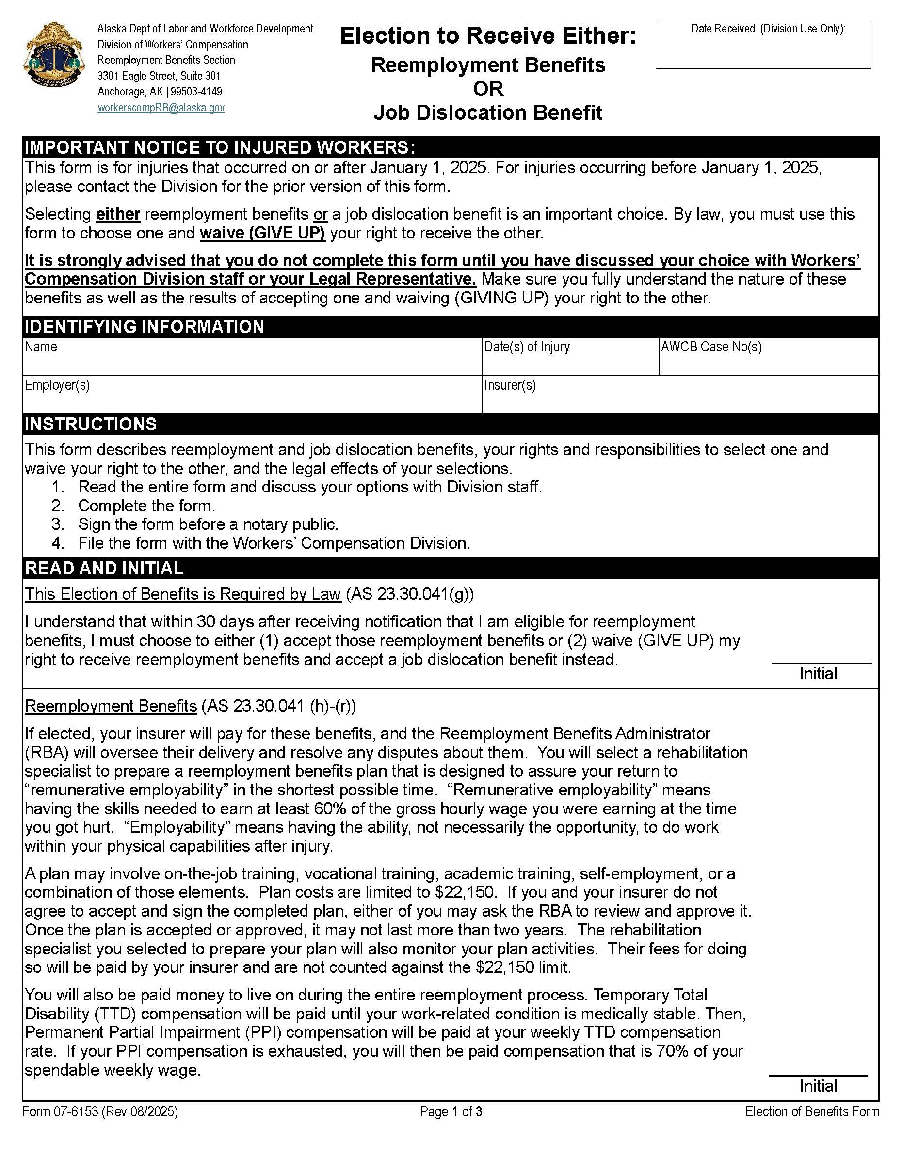 Election To Either Receive Reemployment Benefits Or A Job Dislocation Benefit {07-6153} | Pdf Fpdf Docx | Alaska