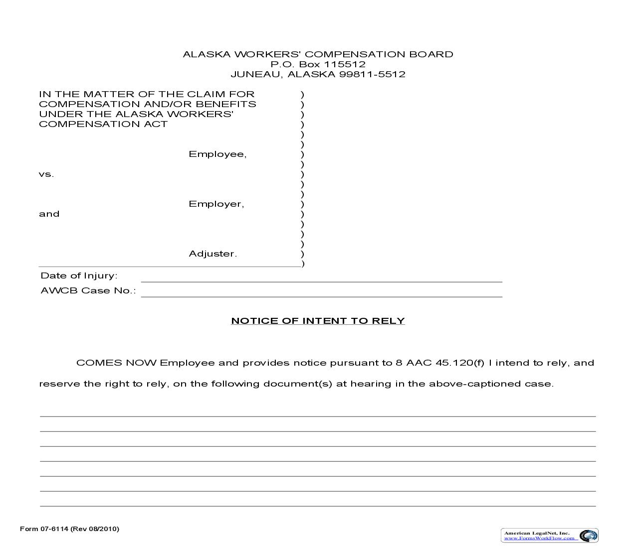 Notice Of Intent To Rely {07-6114} | Pdf Fpdf Doc Docx | Alaska