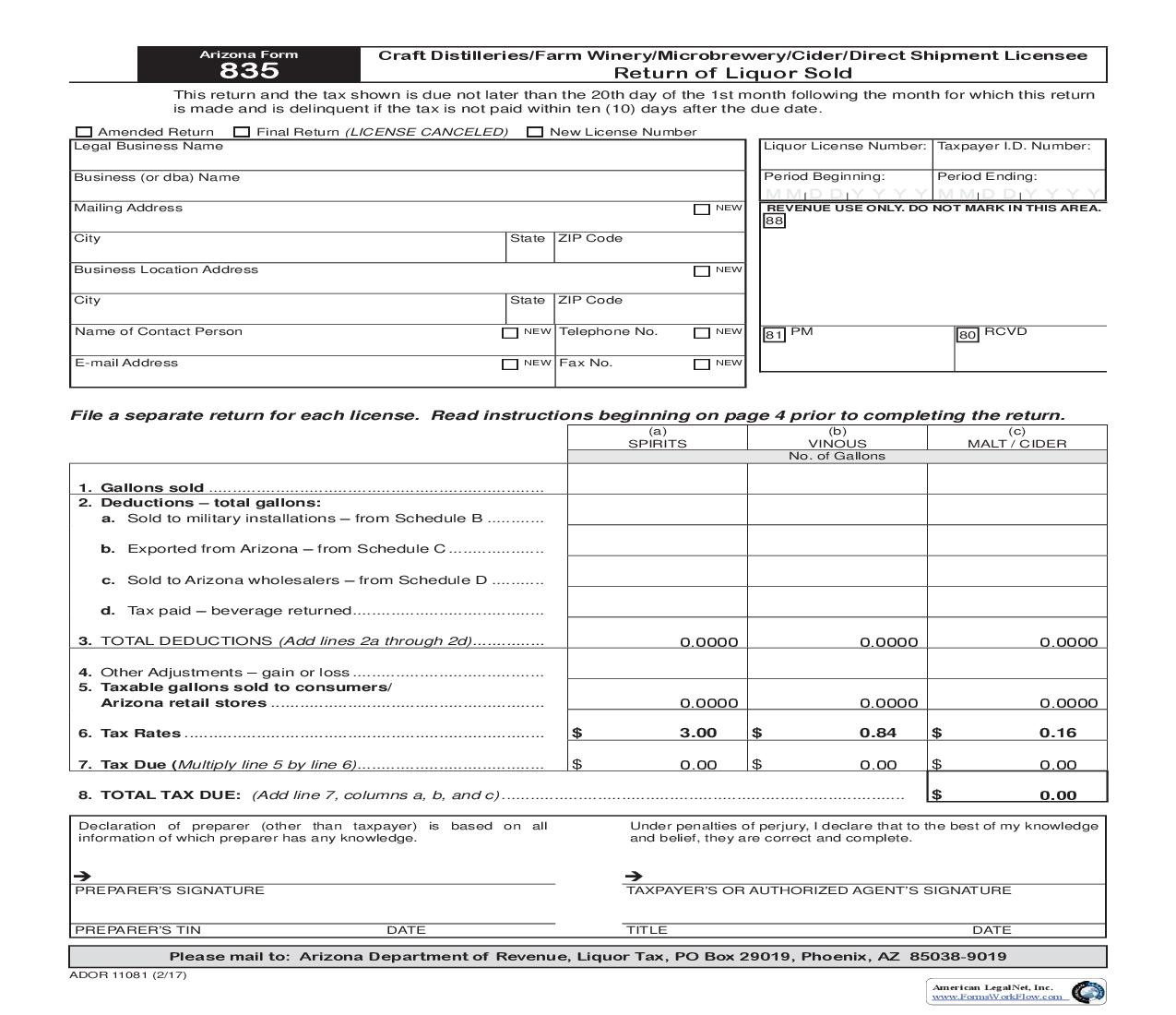Craft Distilleries - Farm Winery - Microbrewery - Cider And Or Direct Shipment Licensee {835} |  Docx | Arizona
