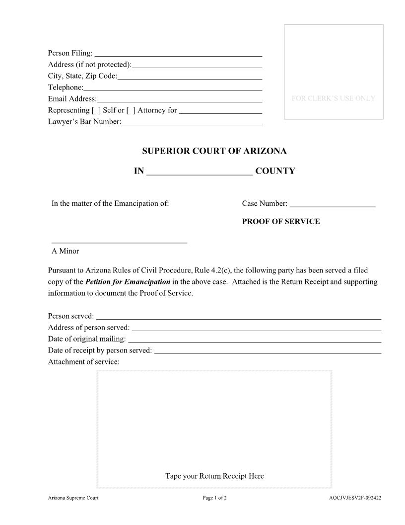 Proof Of Service {AOC JVJESV2F} | Pdf Fpdf Docx | Arizona