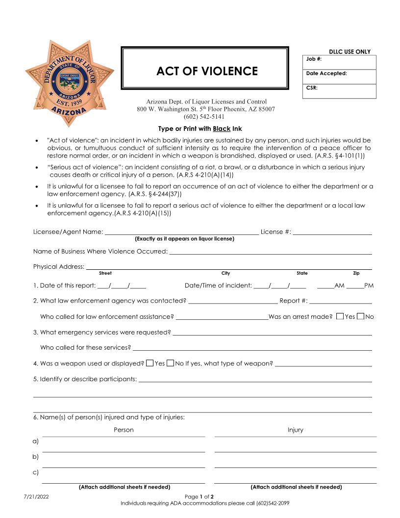 Act Of Violence Report | Pdf Fpdf Doc Docx | Arizona